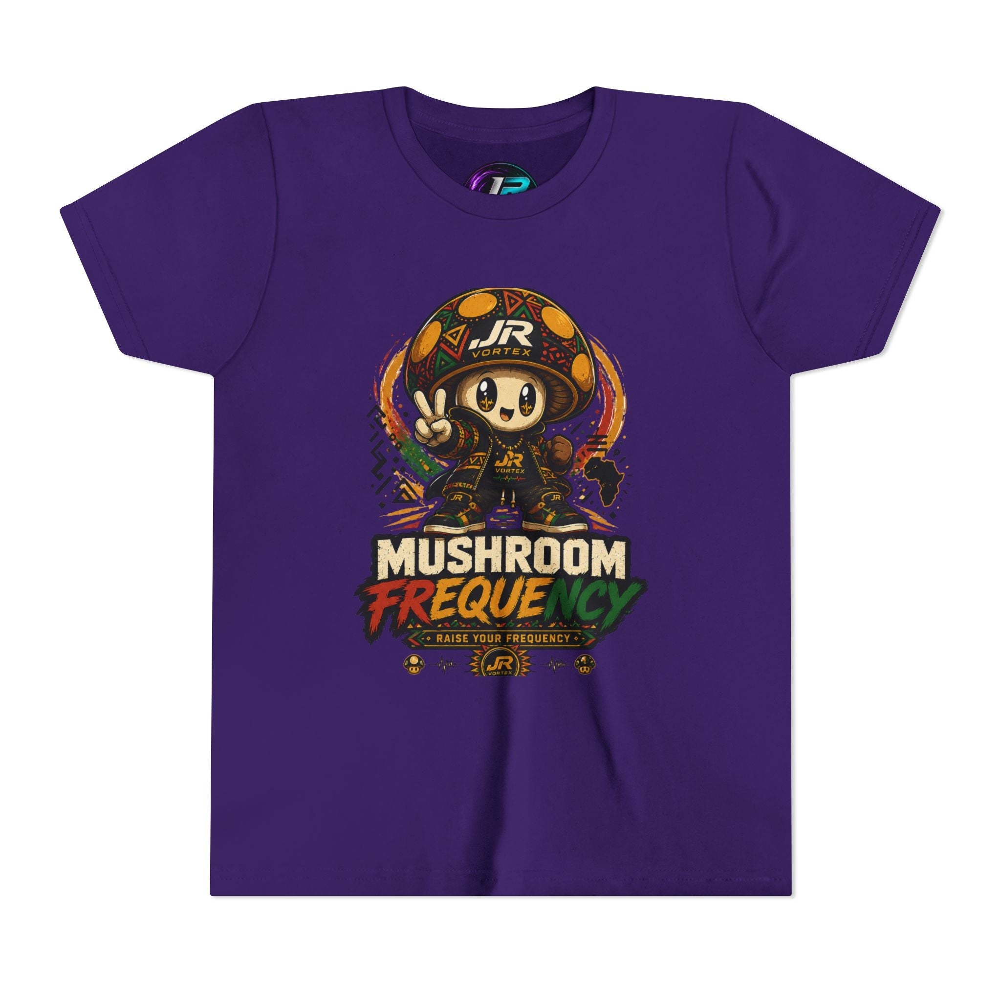 Mushroom Frequency Youth Tee — Playful Peace Sign Graphic