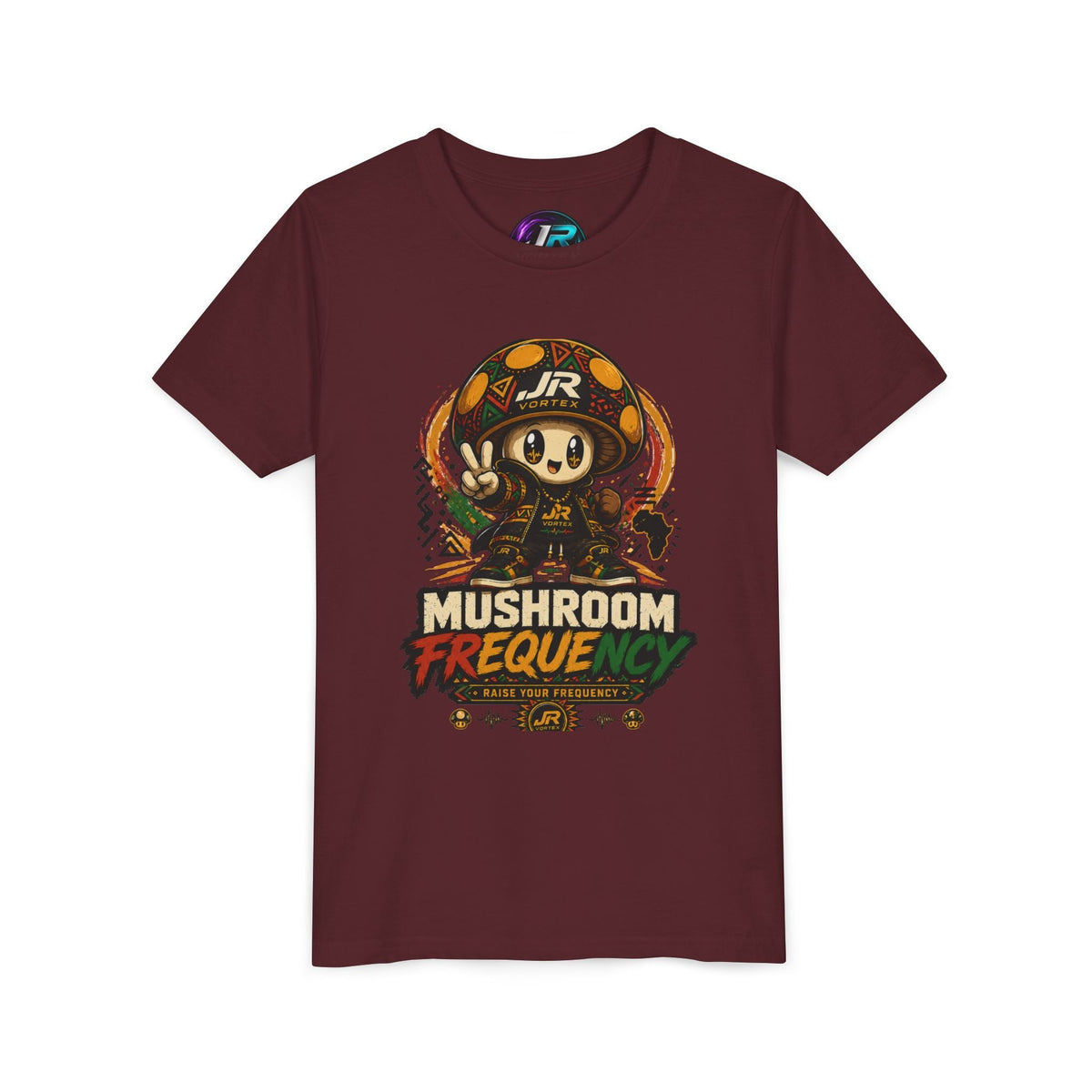 Mushroom Frequency Youth Tee — Playful Peace Sign Graphic