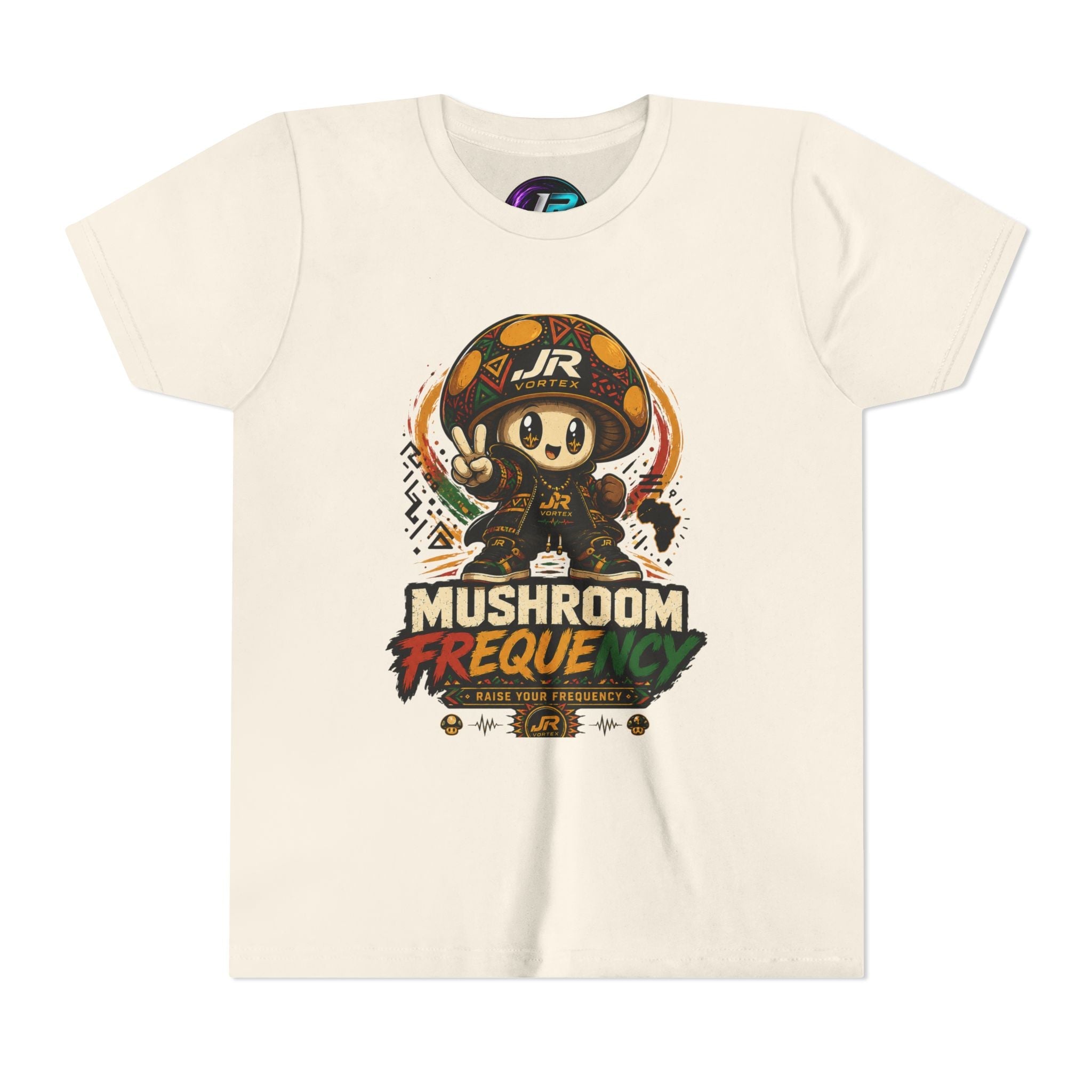 Mushroom Frequency Youth Tee — Playful Peace Sign Graphic