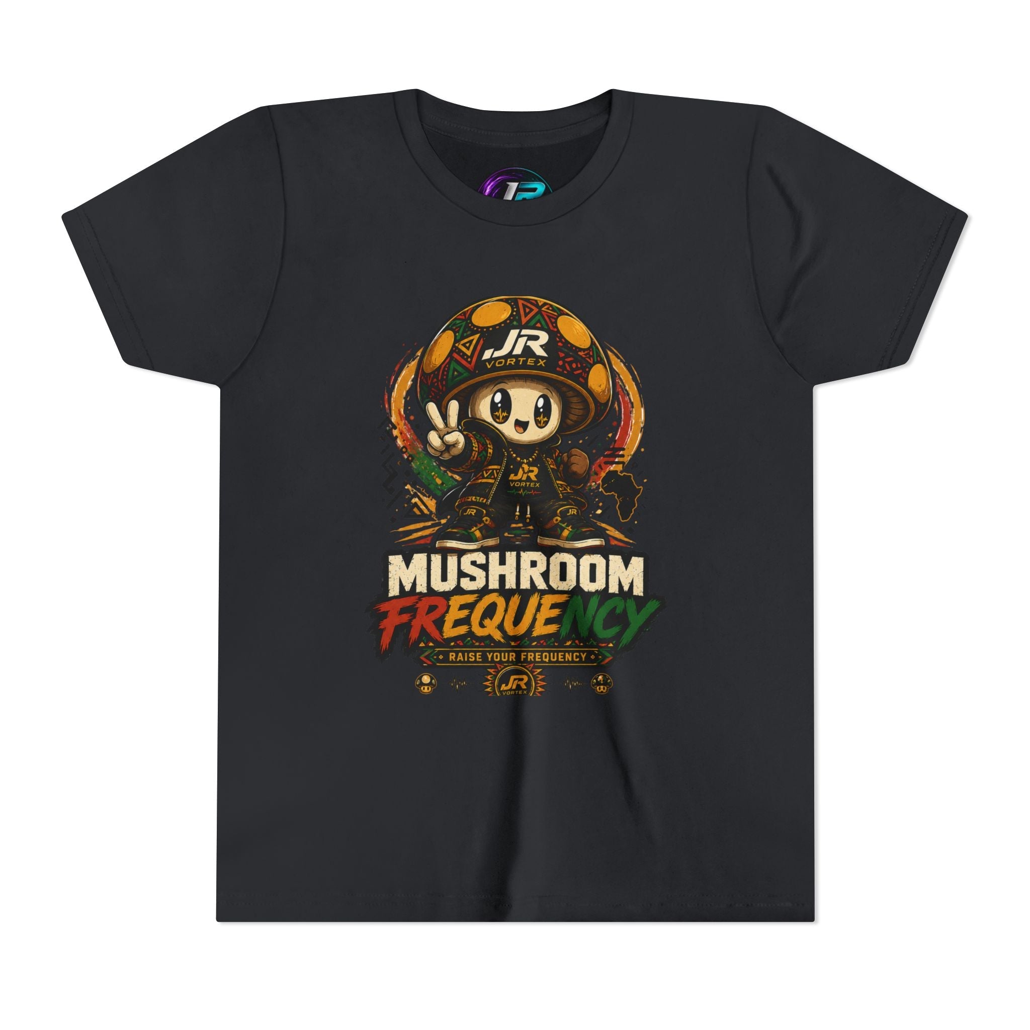 Mushroom Frequency Youth Tee — Playful Peace Sign Graphic