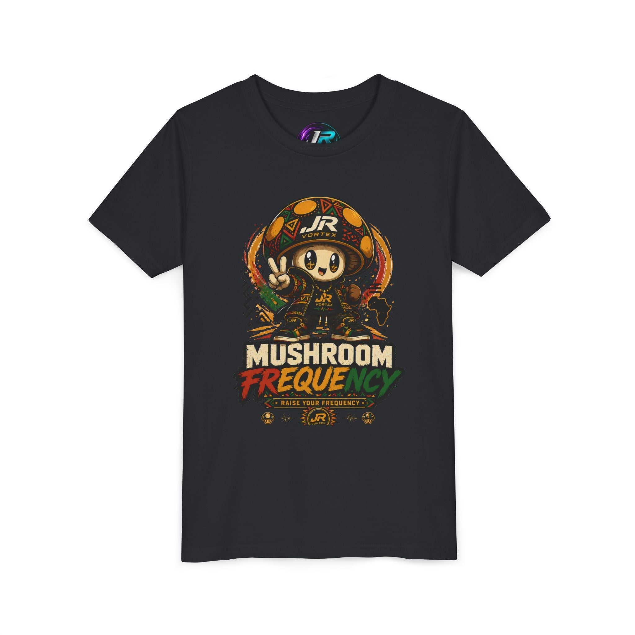 Mushroom Frequency Youth Tee — Playful Peace Sign Graphic