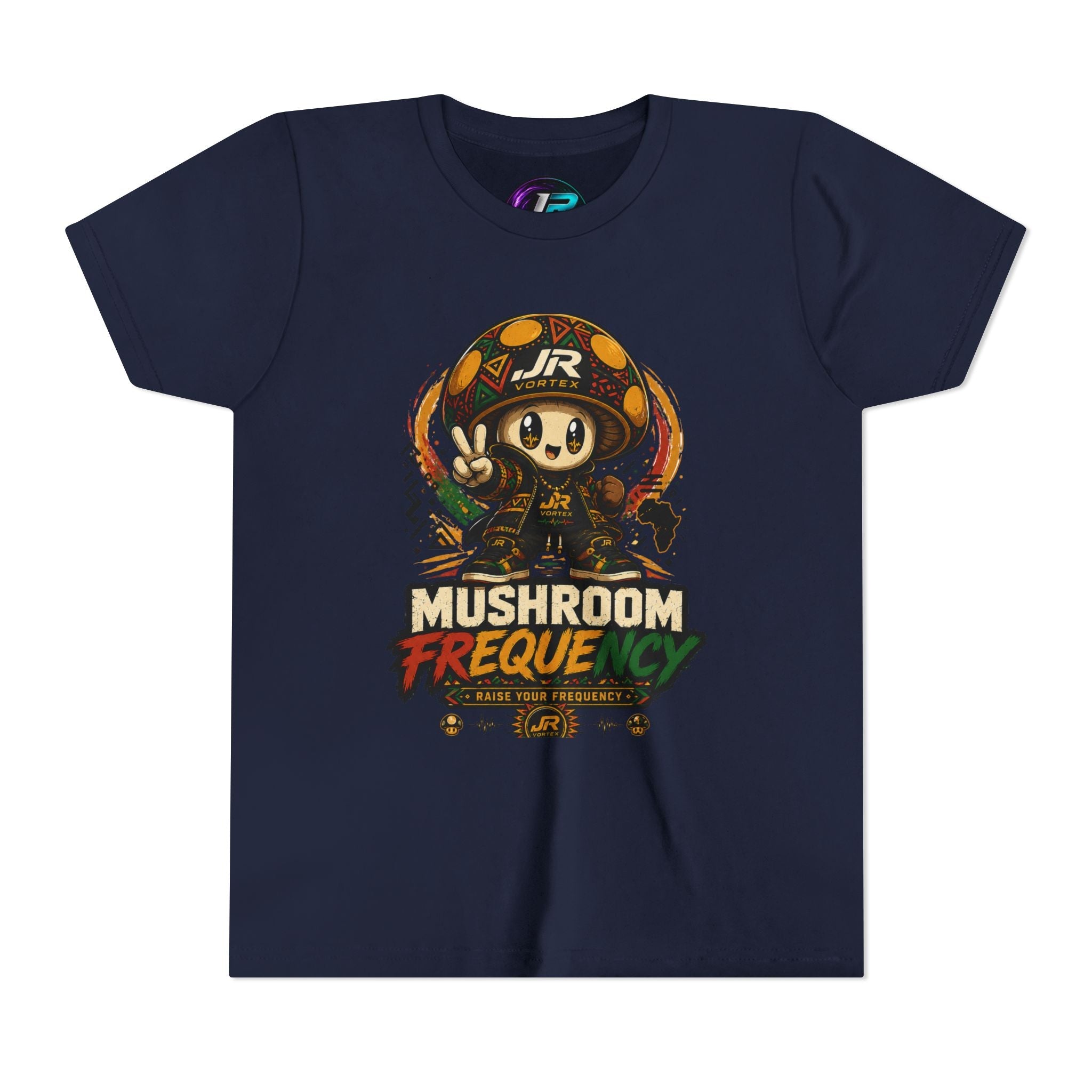 Mushroom Frequency Youth Tee — Playful Peace Sign Graphic