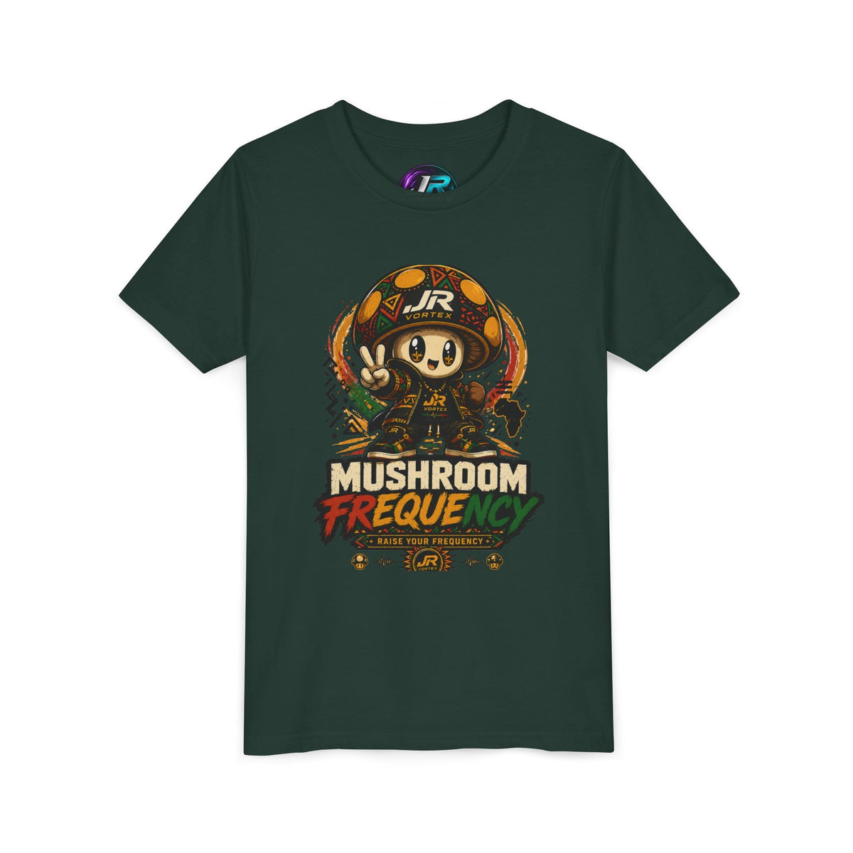 Mushroom Frequency Youth Tee — Playful Peace Sign Graphic