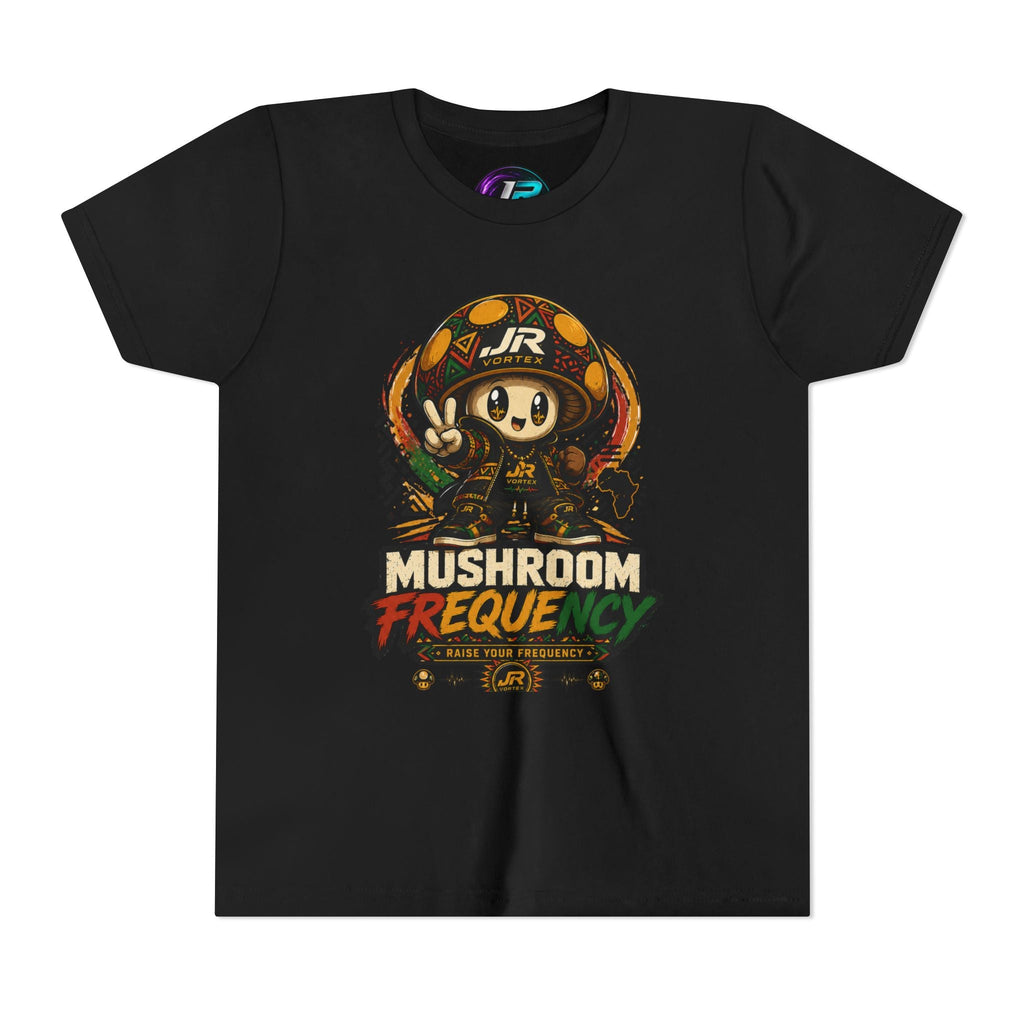 Mushroom Frequency Youth Tee — Playful Peace Sign Graphic