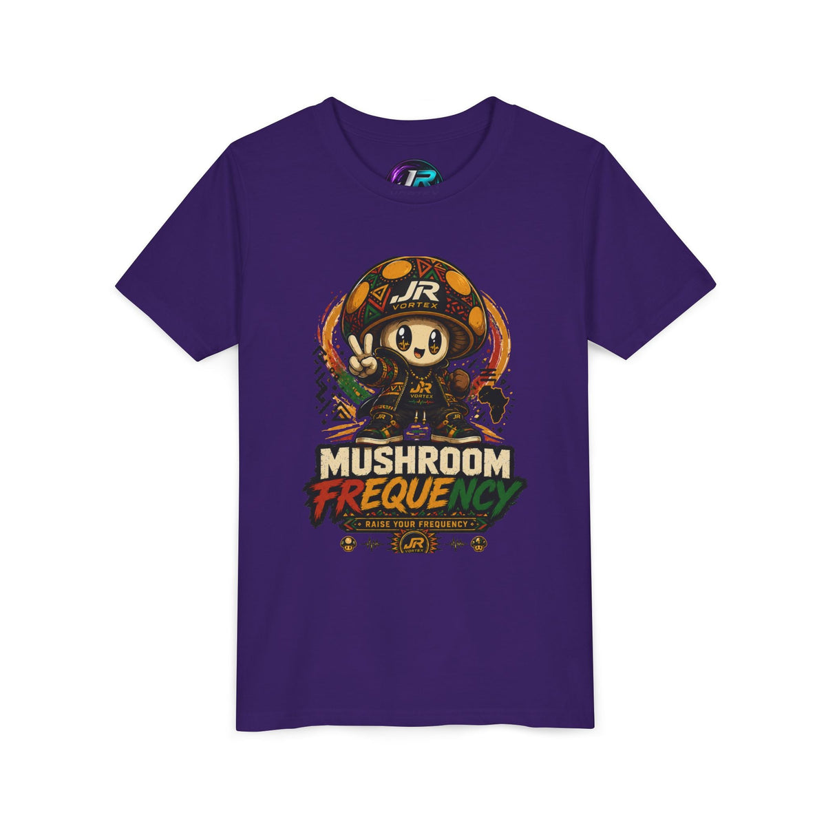 Mushroom Frequency Youth Tee — Playful Peace Sign Graphic