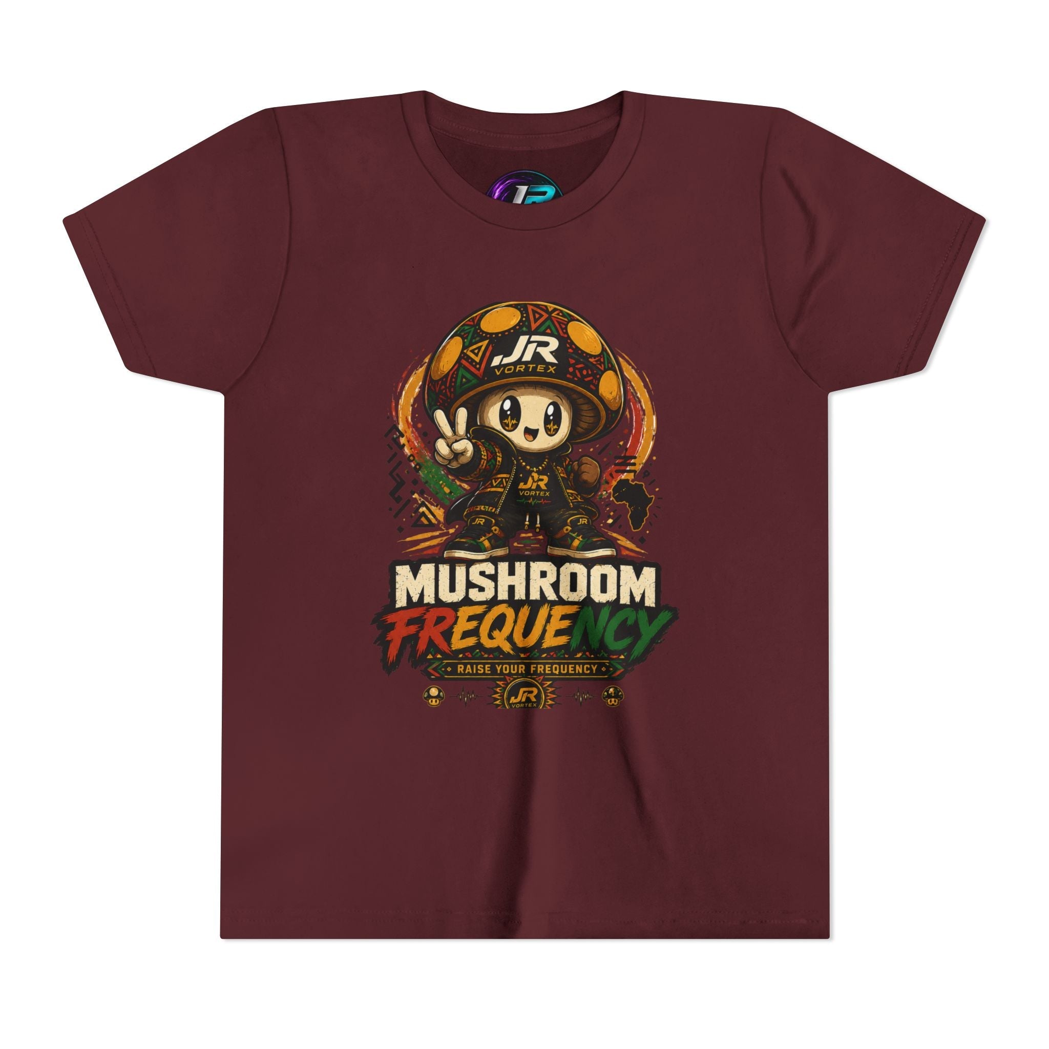 Mushroom Frequency Youth Tee — Playful Peace Sign Graphic