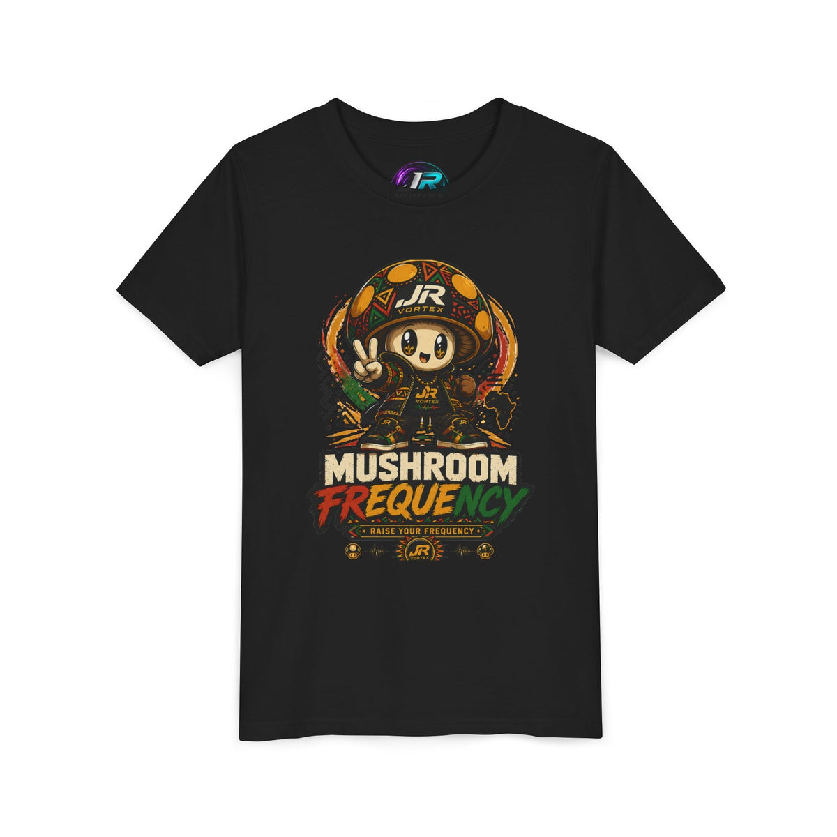 Mushroom Frequency Youth Tee — Playful Peace Sign Graphic