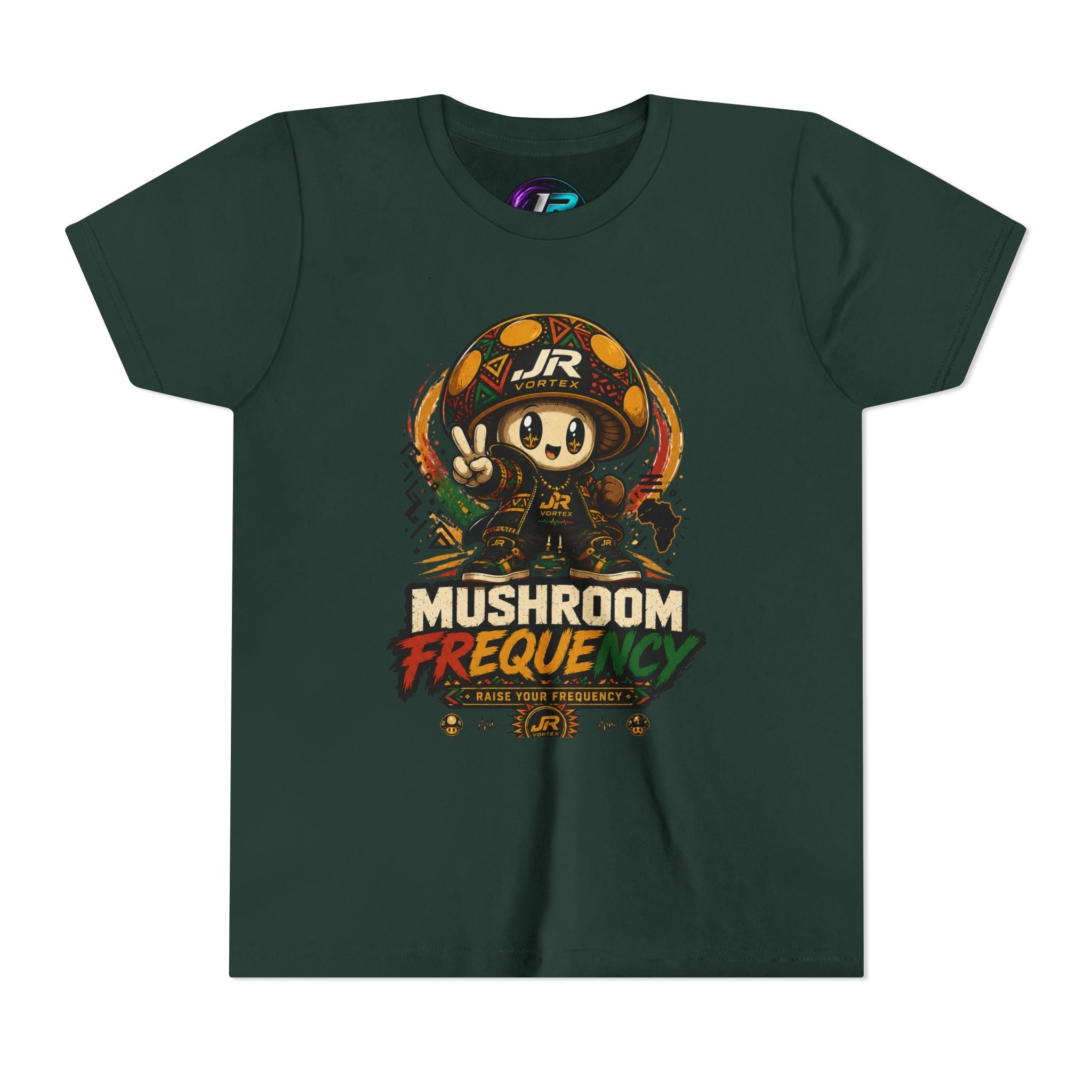 Mushroom Frequency Youth Tee — Playful Peace Sign Graphic