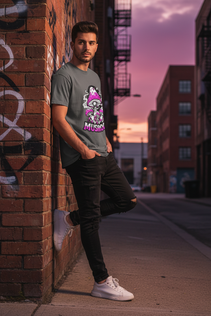 Mushroom Tee — Golden Hour Rooftop