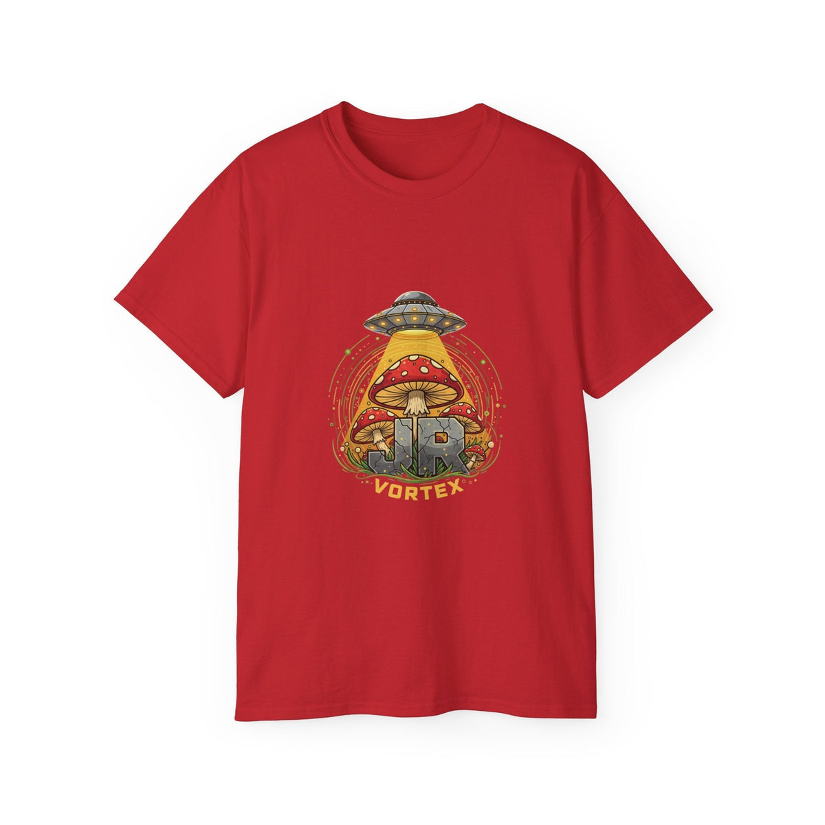Mushroom UFO Vortex Tee — Retro Psychedelic Alien Abduction Graphic T-Shirt Printify