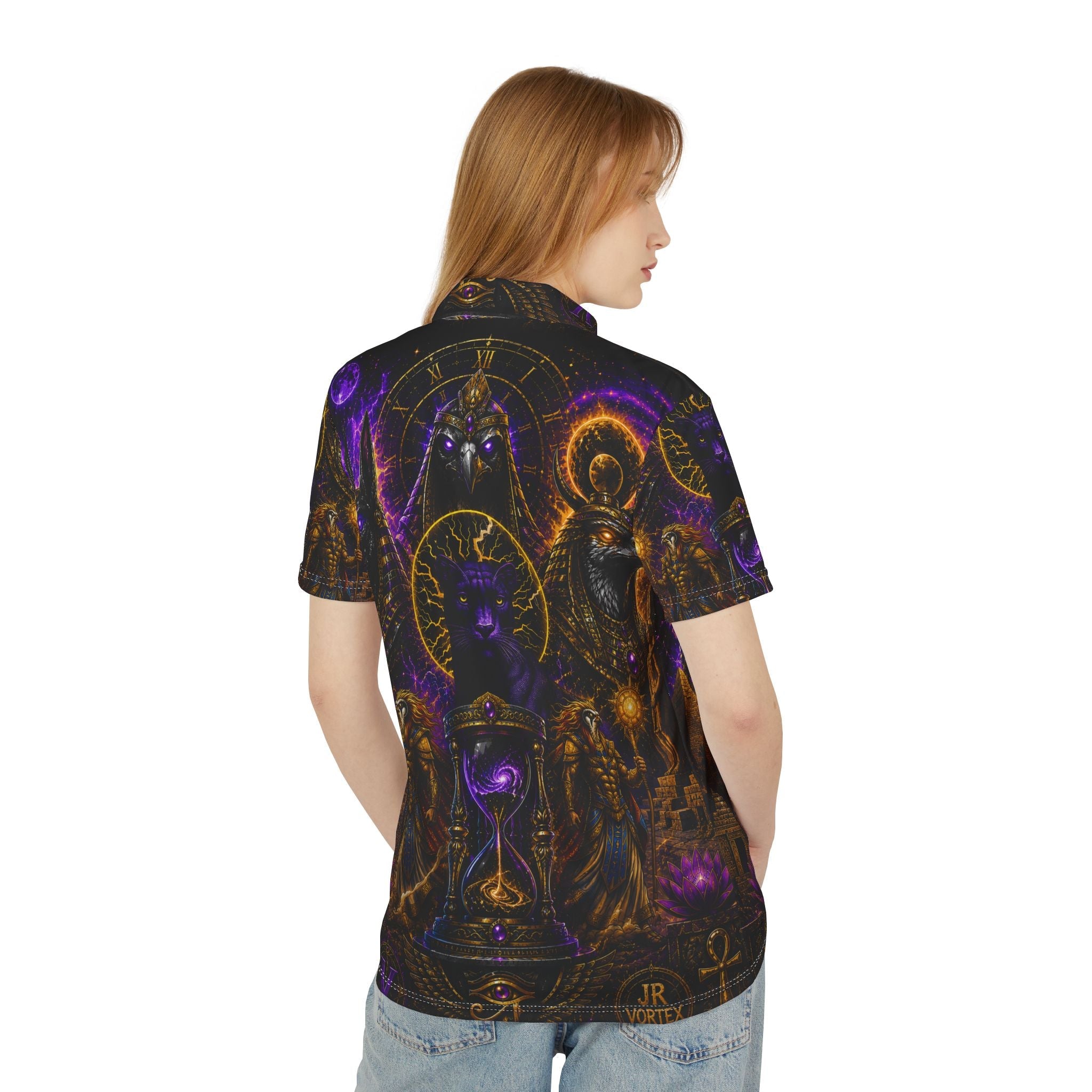 Mystic Black Cat Polo — Cosmic Occult All-Over Print Shirt