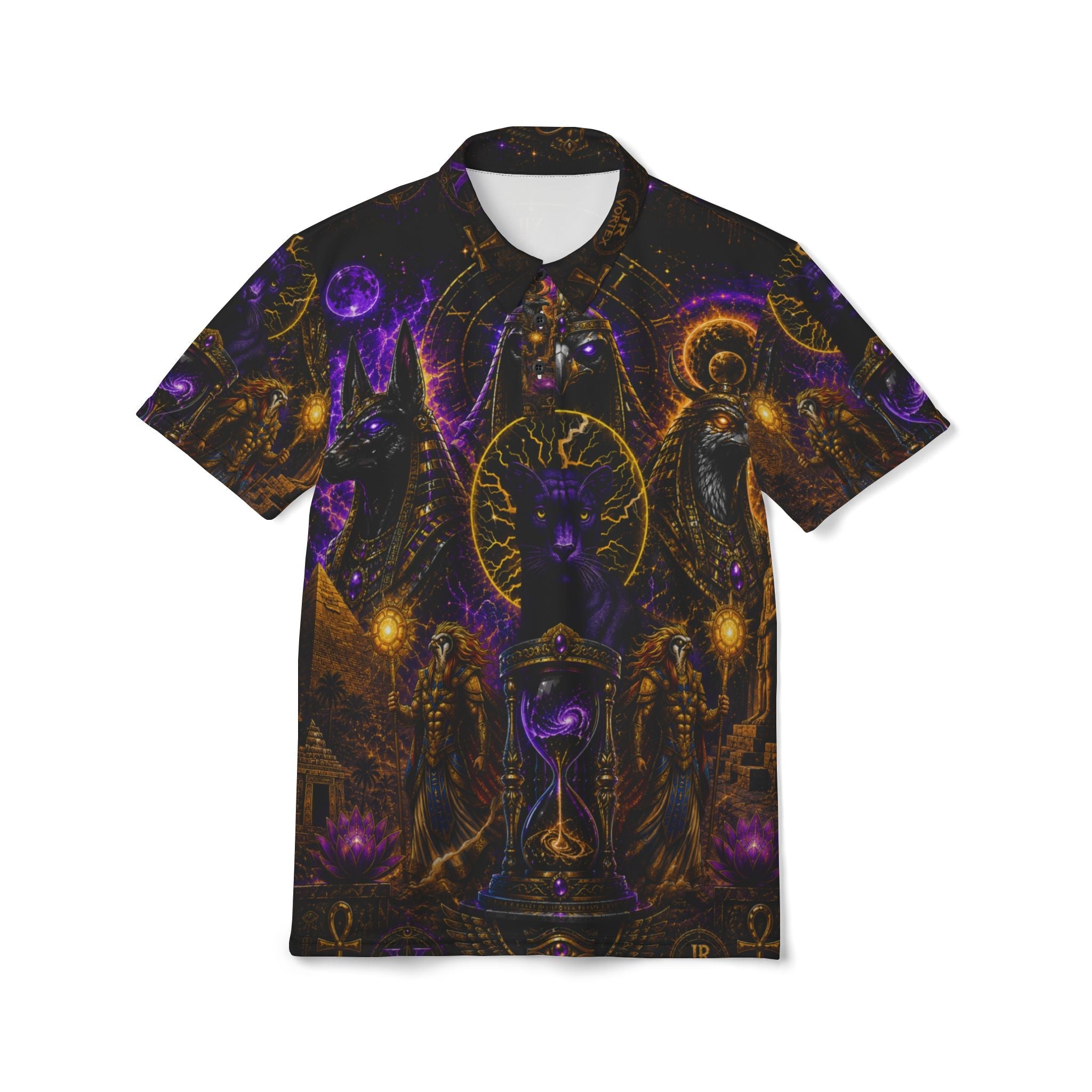 Mystic Black Cat Polo — Cosmic Occult All-Over Print Shirt