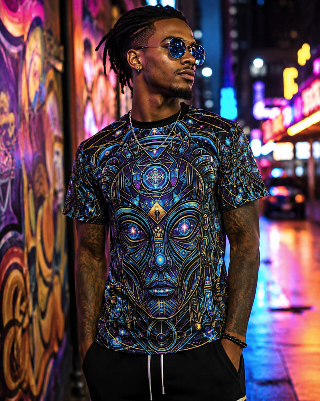 Mystic Geometric Alien Mask Tee | All-Over Print