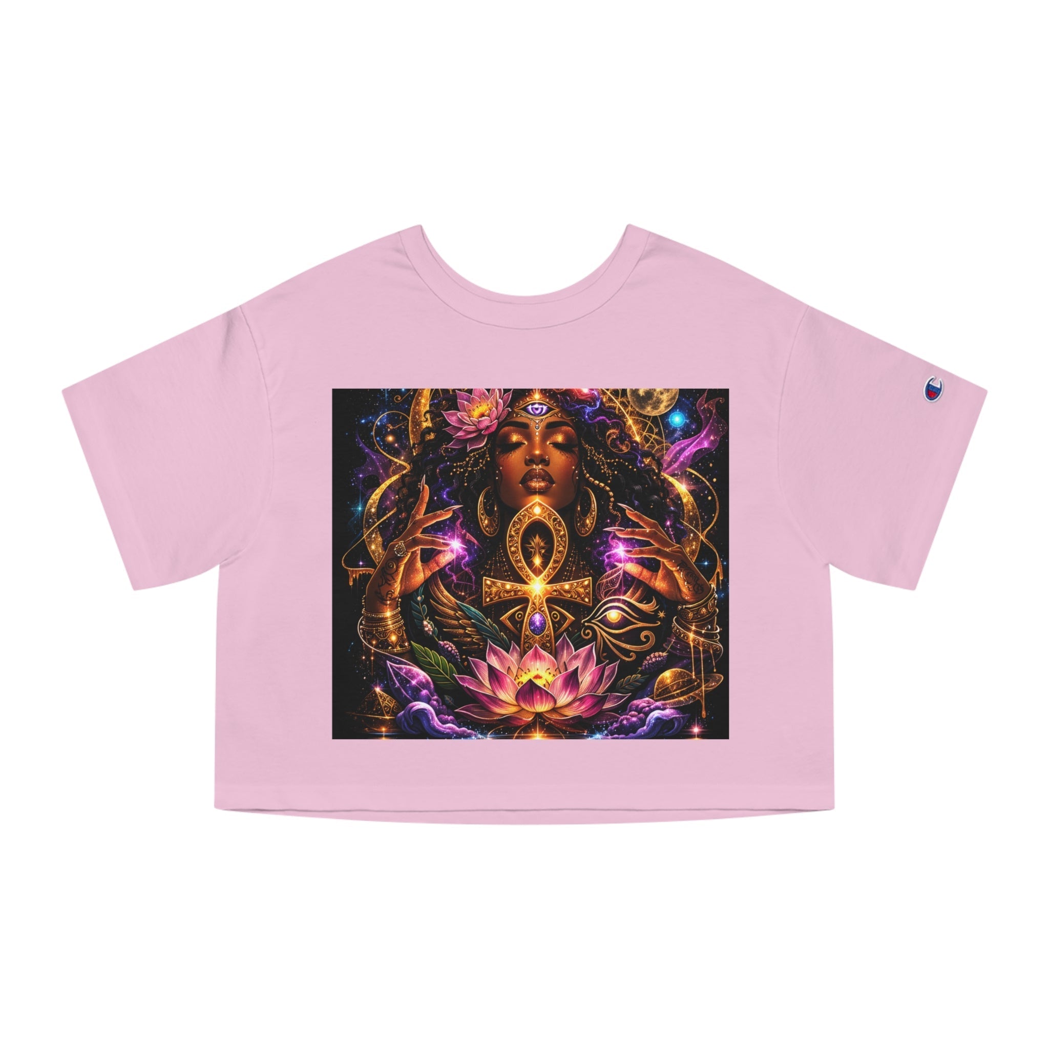 Mystic Goddess Lotus Cropped Tee — Cosmic Divine Feminine Graphic Shirt Printify