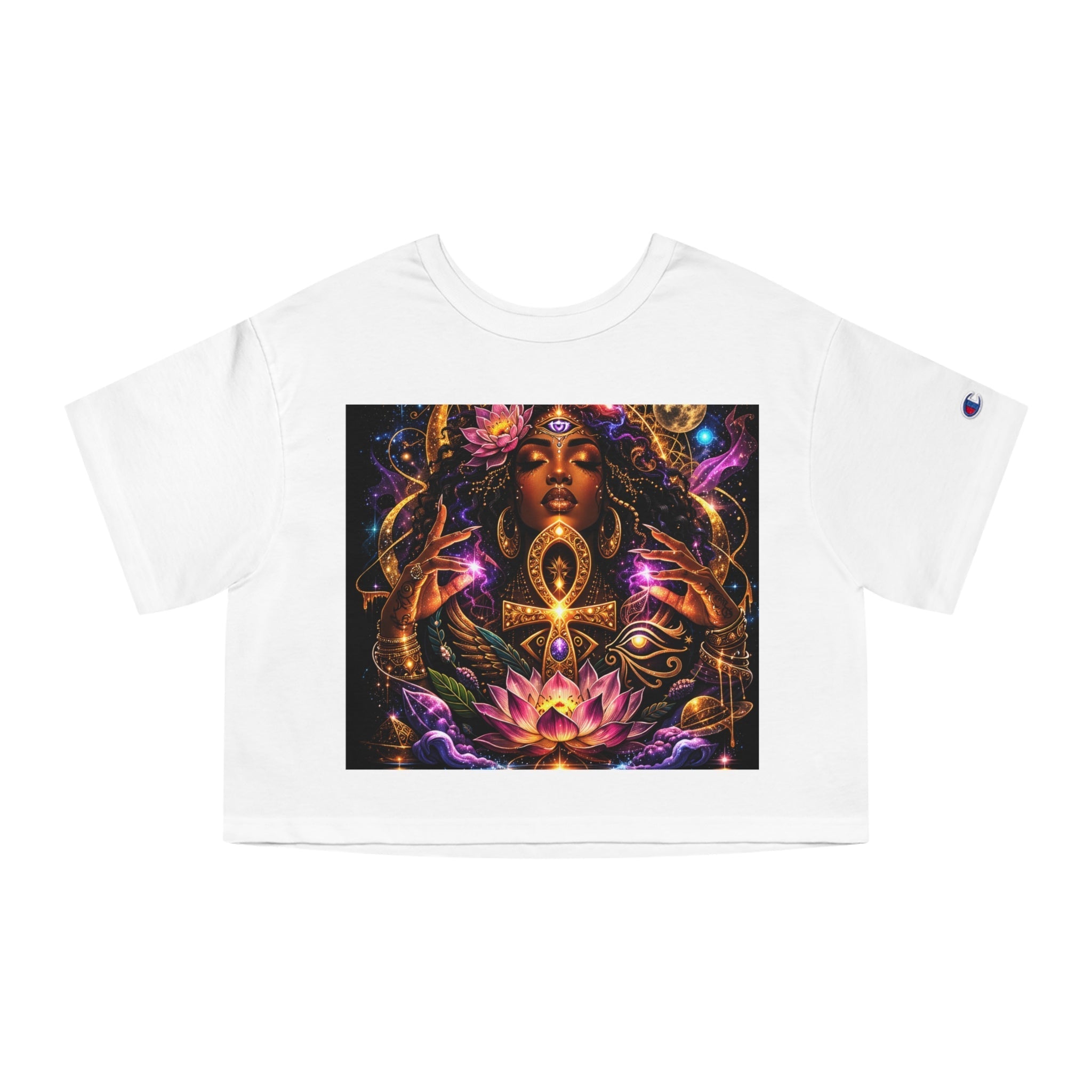 Mystic Goddess Lotus Cropped Tee — Cosmic Divine Feminine Graphic Shirt Printify
