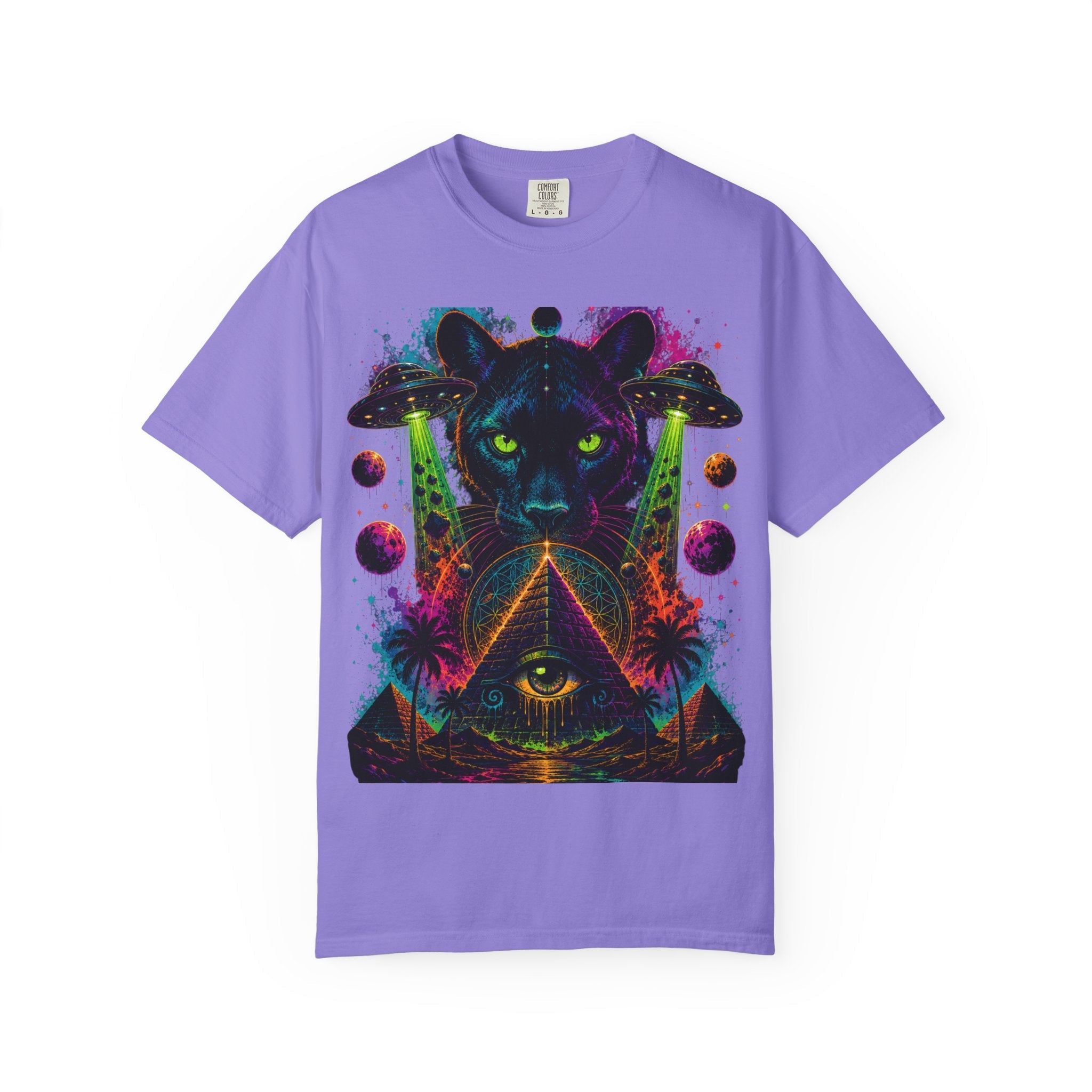 Mystic Panther Pyramid T-Shirt — Neon Psychedelic Cat Eye Graphic Tee