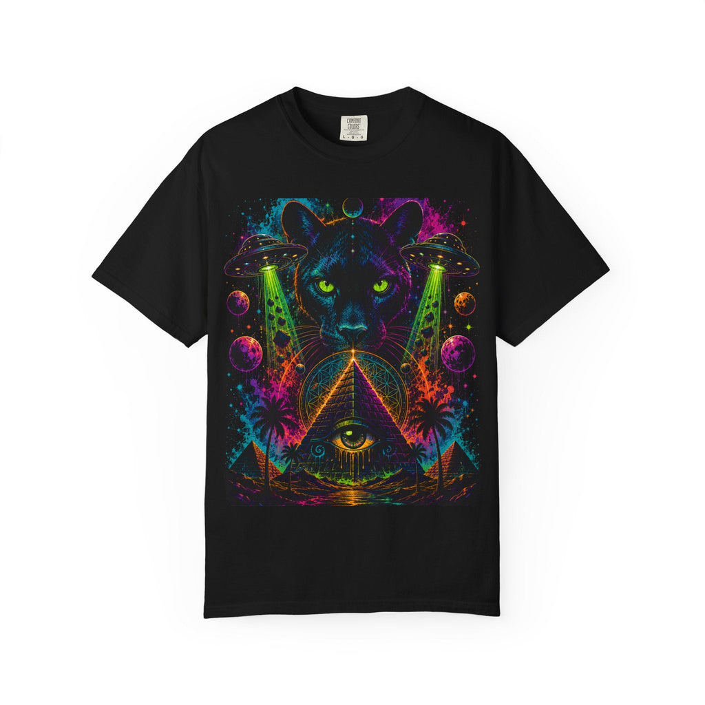 Mystic Panther Pyramid T-Shirt — Neon Psychedelic Cat Eye Graphic Tee