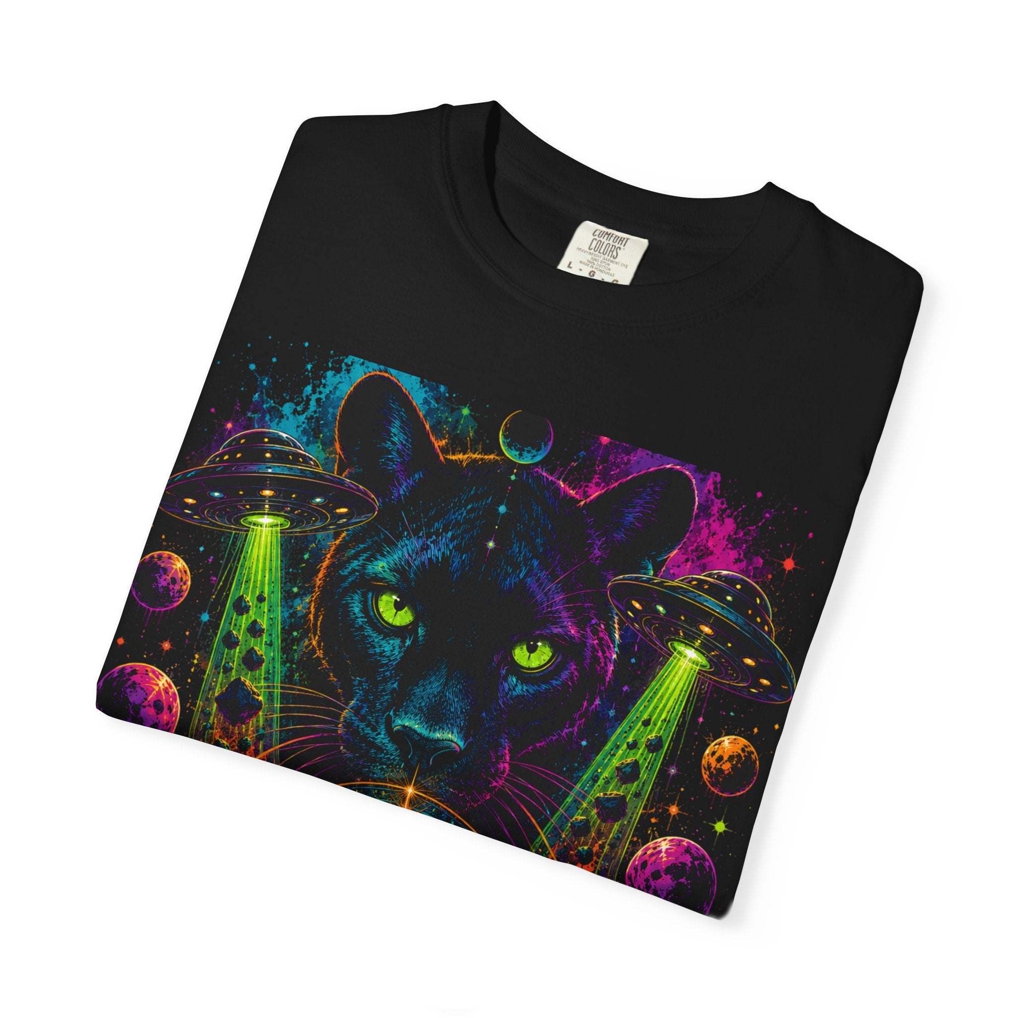 Mystic Panther Pyramid T-Shirt — Neon Psychedelic Cat Eye Graphic Tee