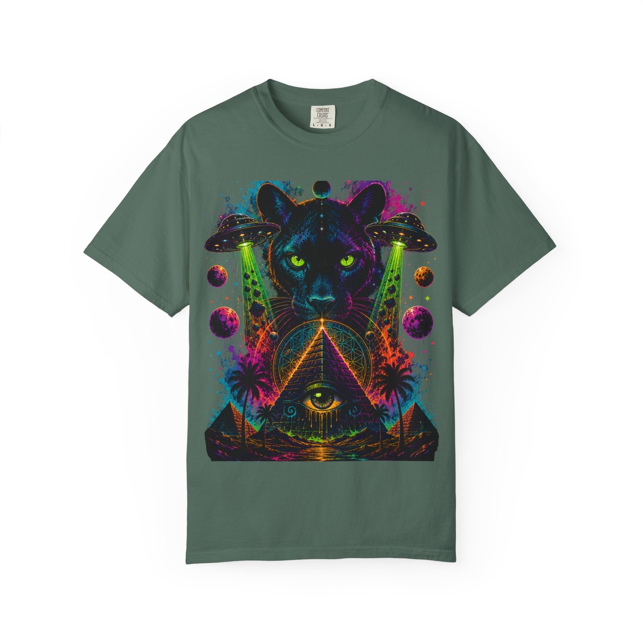 Mystic Panther Pyramid T-Shirt — Neon Psychedelic Cat Eye Graphic Tee