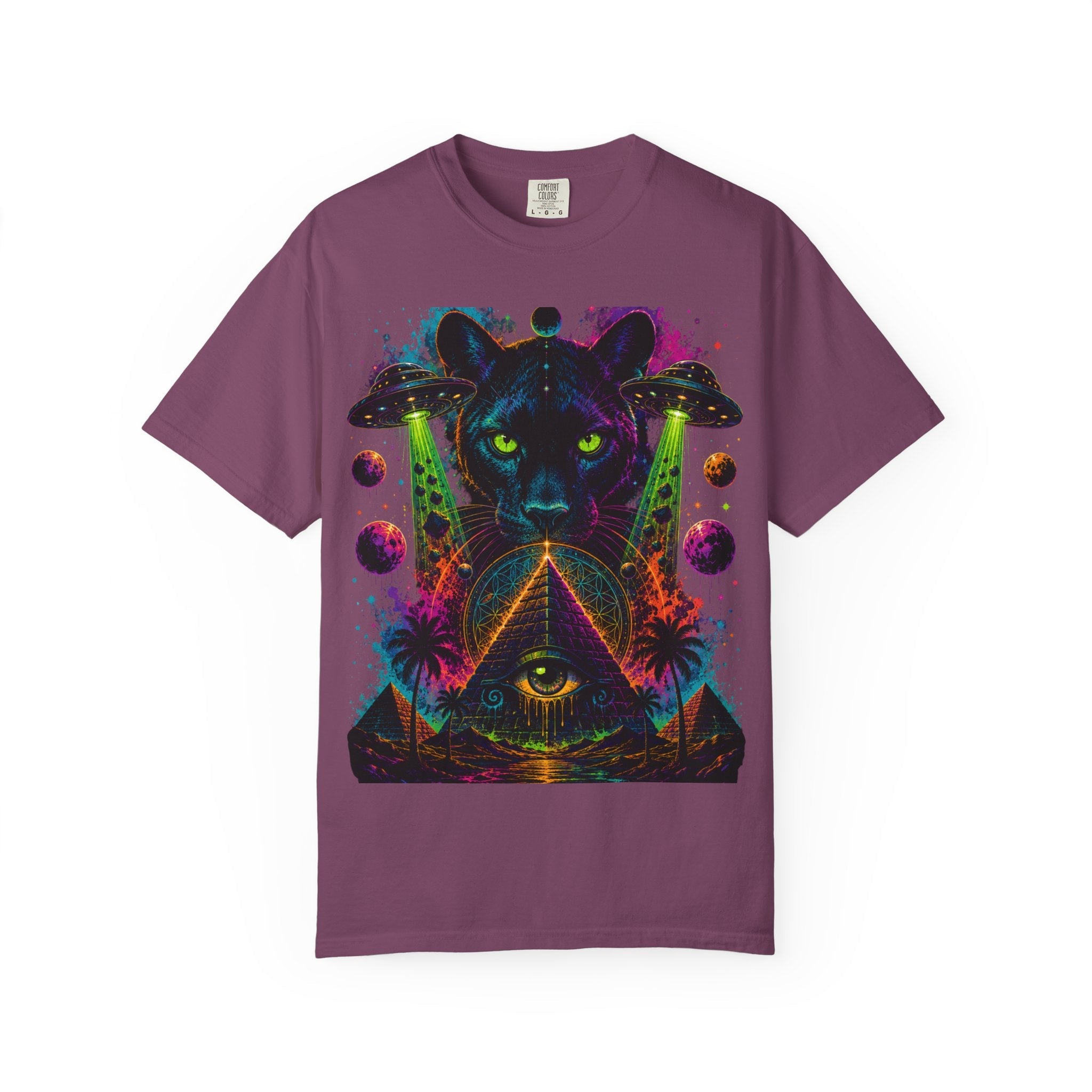 Mystic Panther Pyramid T-Shirt — Neon Psychedelic Cat Eye Graphic Tee