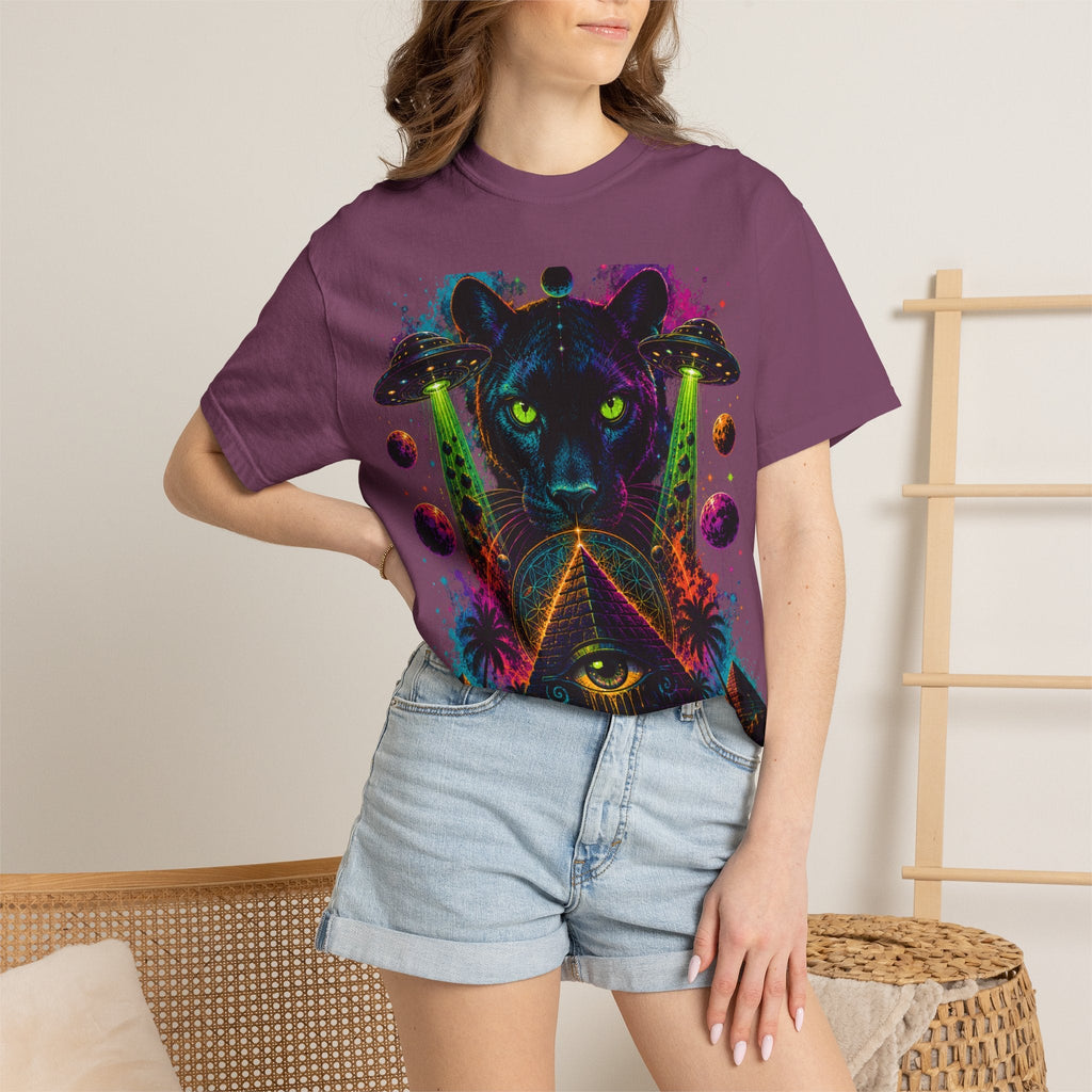Mystic Panther Pyramid T-Shirt — Neon Psychedelic Cat Eye Graphic Tee