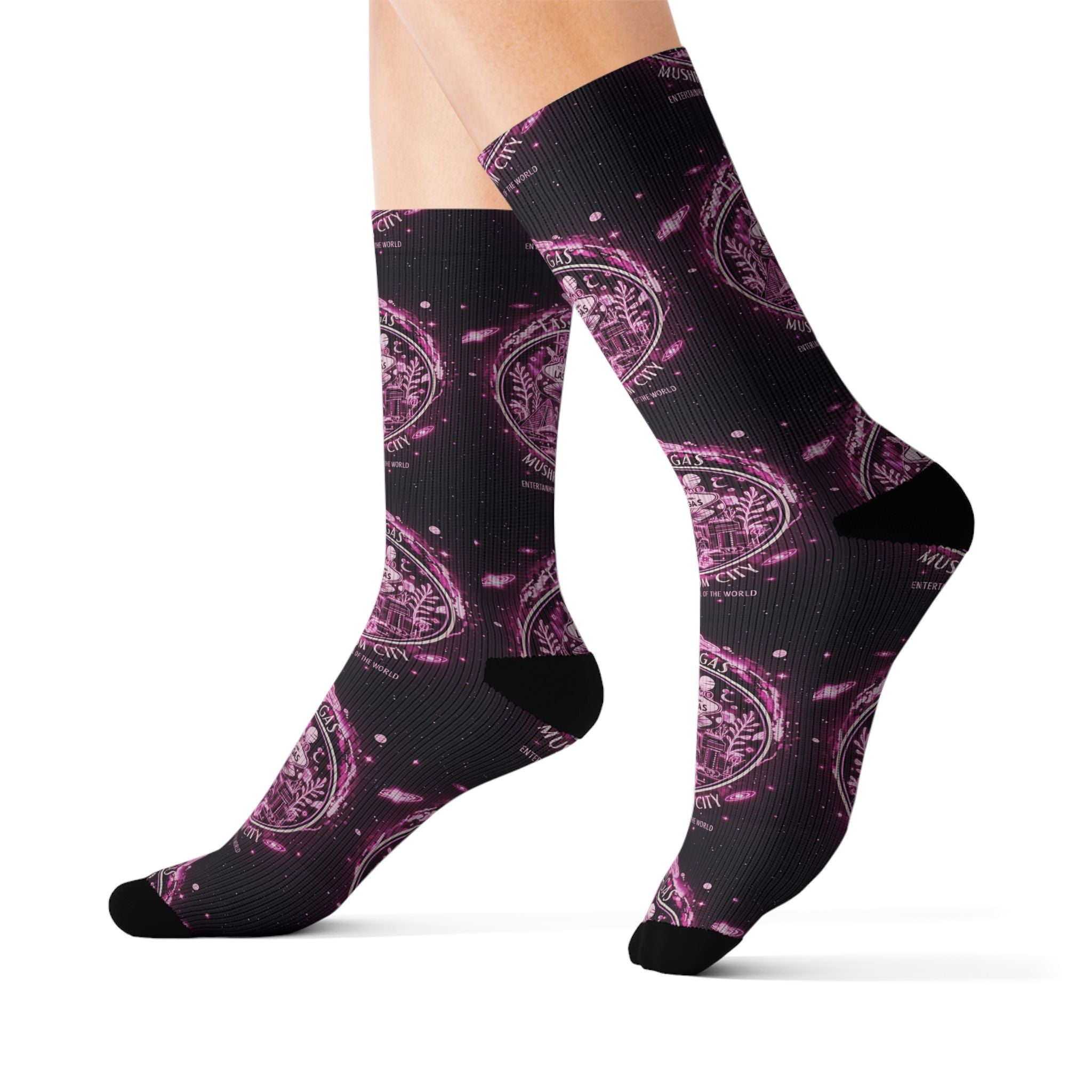 Mystic Pink Galaxy Crew Socks — Sublimated Celestial Mandala Design✨️ Printify