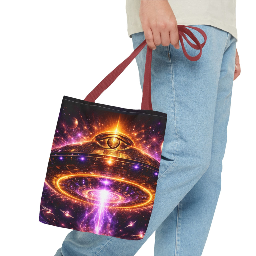 Mystic Pyramid Tote Bag — Cosmic Eye & Golden Light All-Over Print Printify
