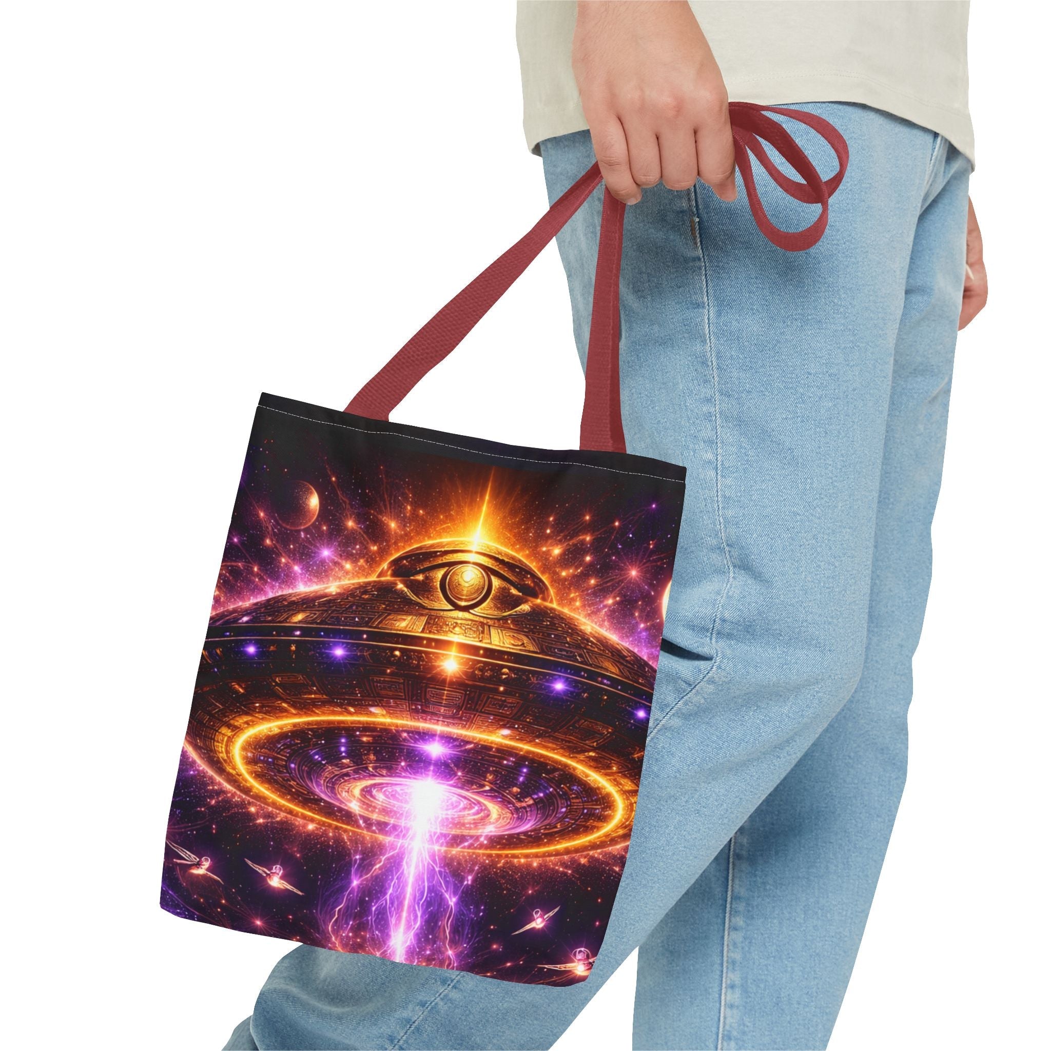 Mystic Pyramid Tote Bag — Cosmic Eye & Golden Light All-Over Print Printify