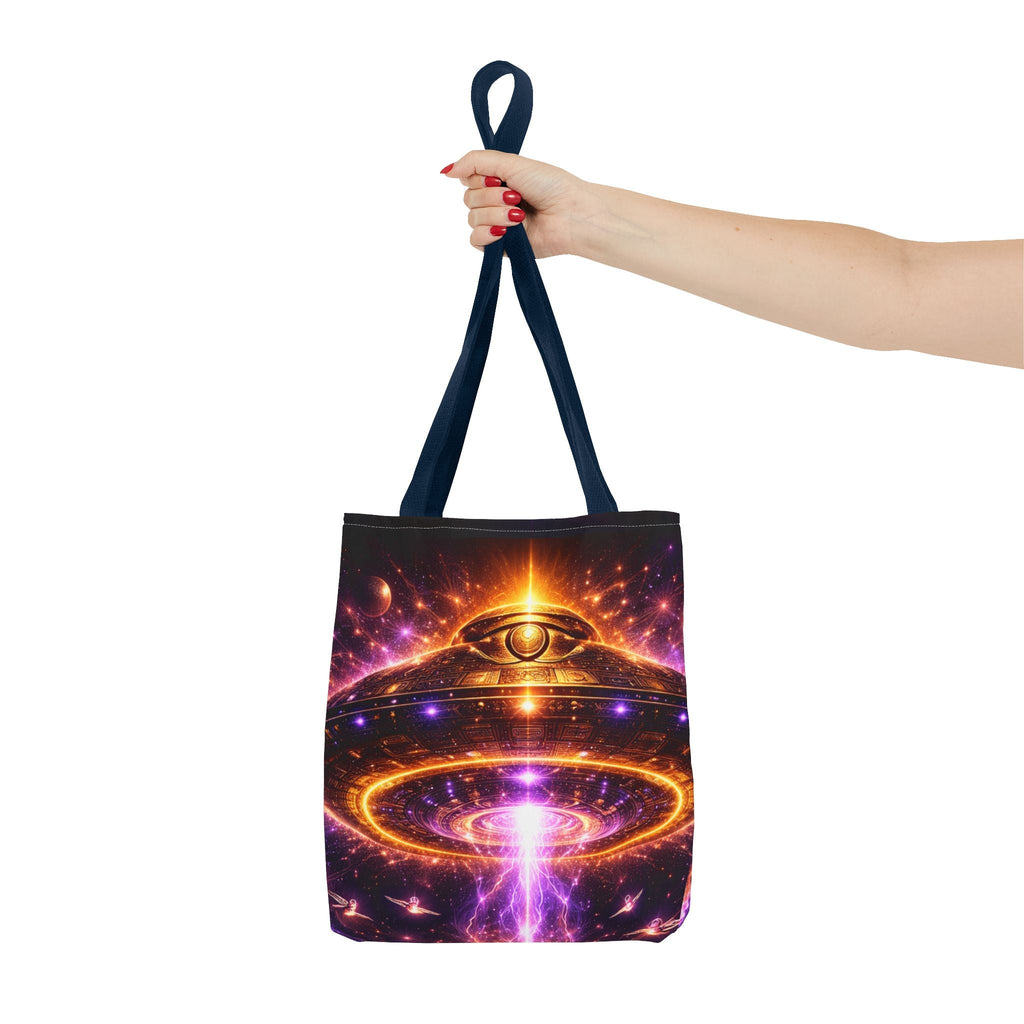 Mystic Pyramid Tote Bag — Cosmic Eye & Golden Light All-Over Print Printify