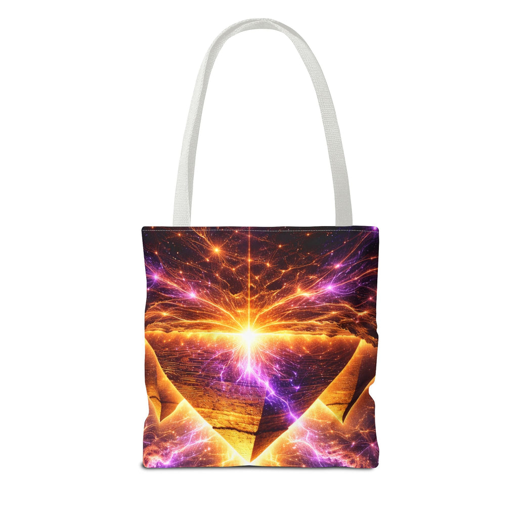 Mystic Pyramid Tote Bag — Cosmic Eye & Golden Light All-Over Print Printify