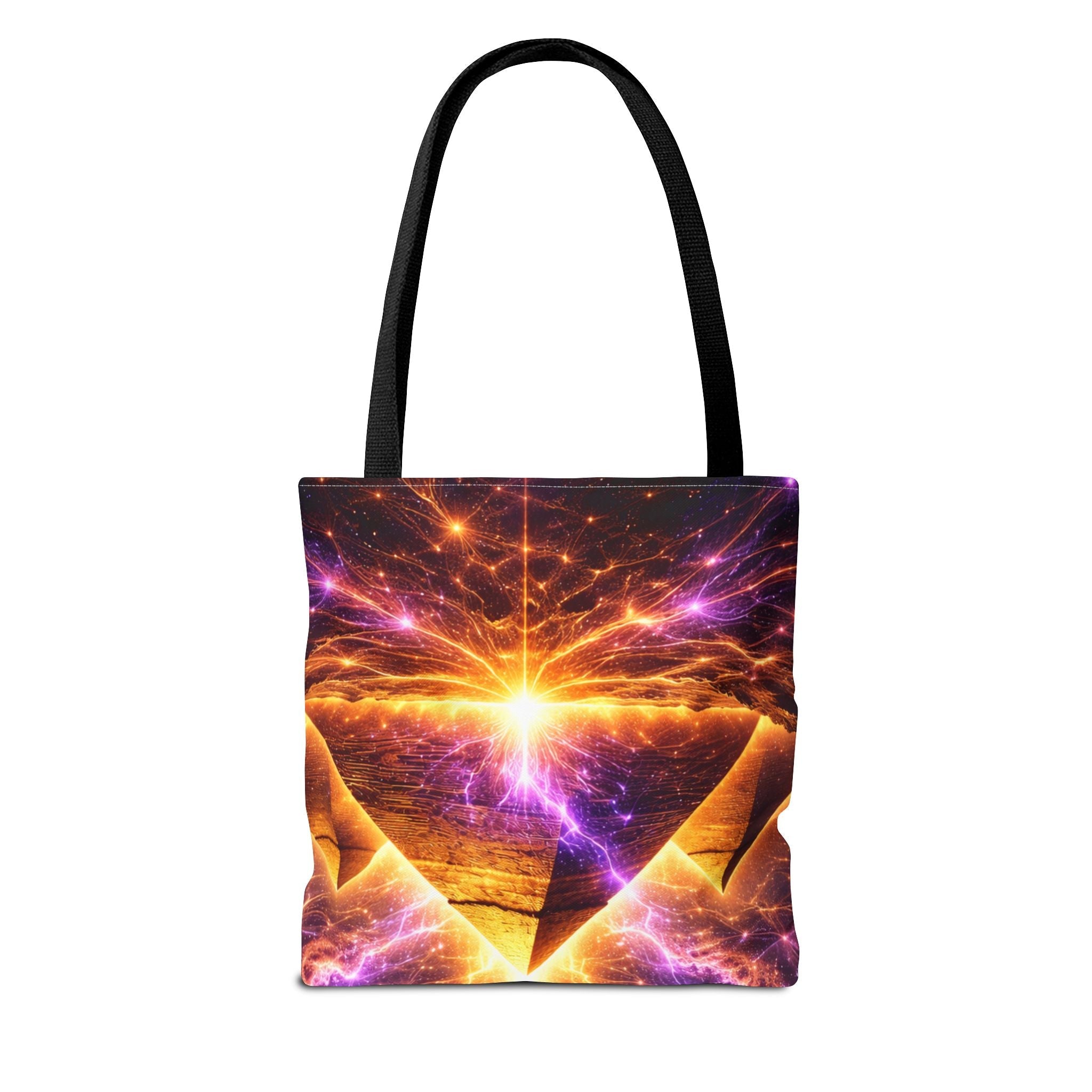 Mystic Pyramid Tote Bag — Cosmic Eye & Golden Light All-Over Print Printify