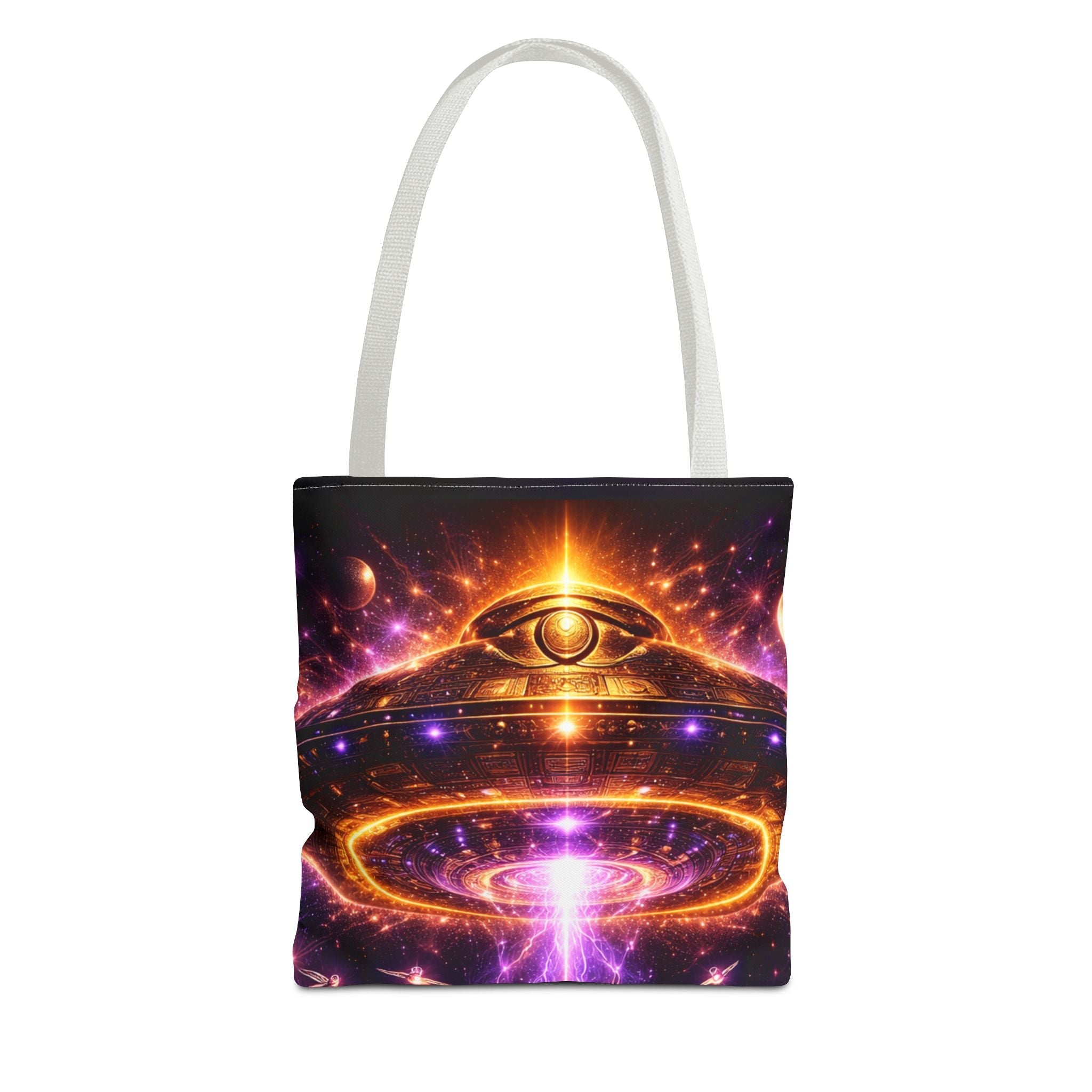 Mystic Pyramid Tote Bag — Cosmic Eye & Golden Light All-Over Print Printify