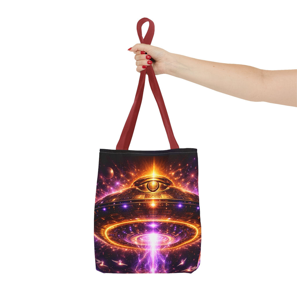 Mystic Pyramid Tote Bag — Cosmic Eye & Golden Light All-Over Print Printify