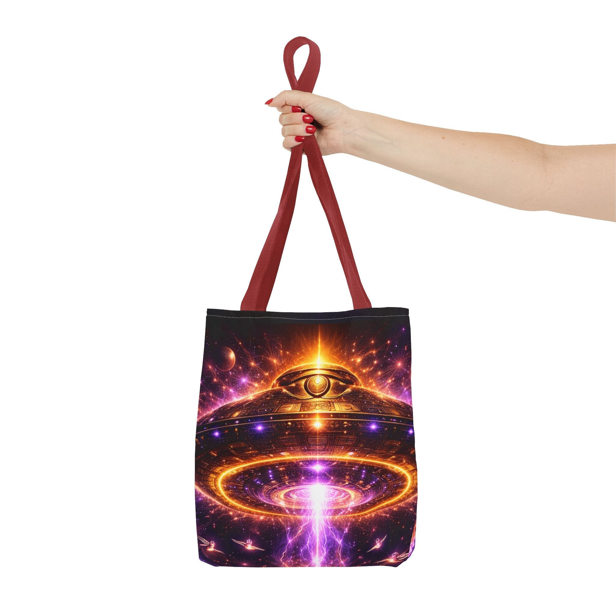Mystic Pyramid Tote Bag — Cosmic Eye & Golden Light All-Over Print Printify