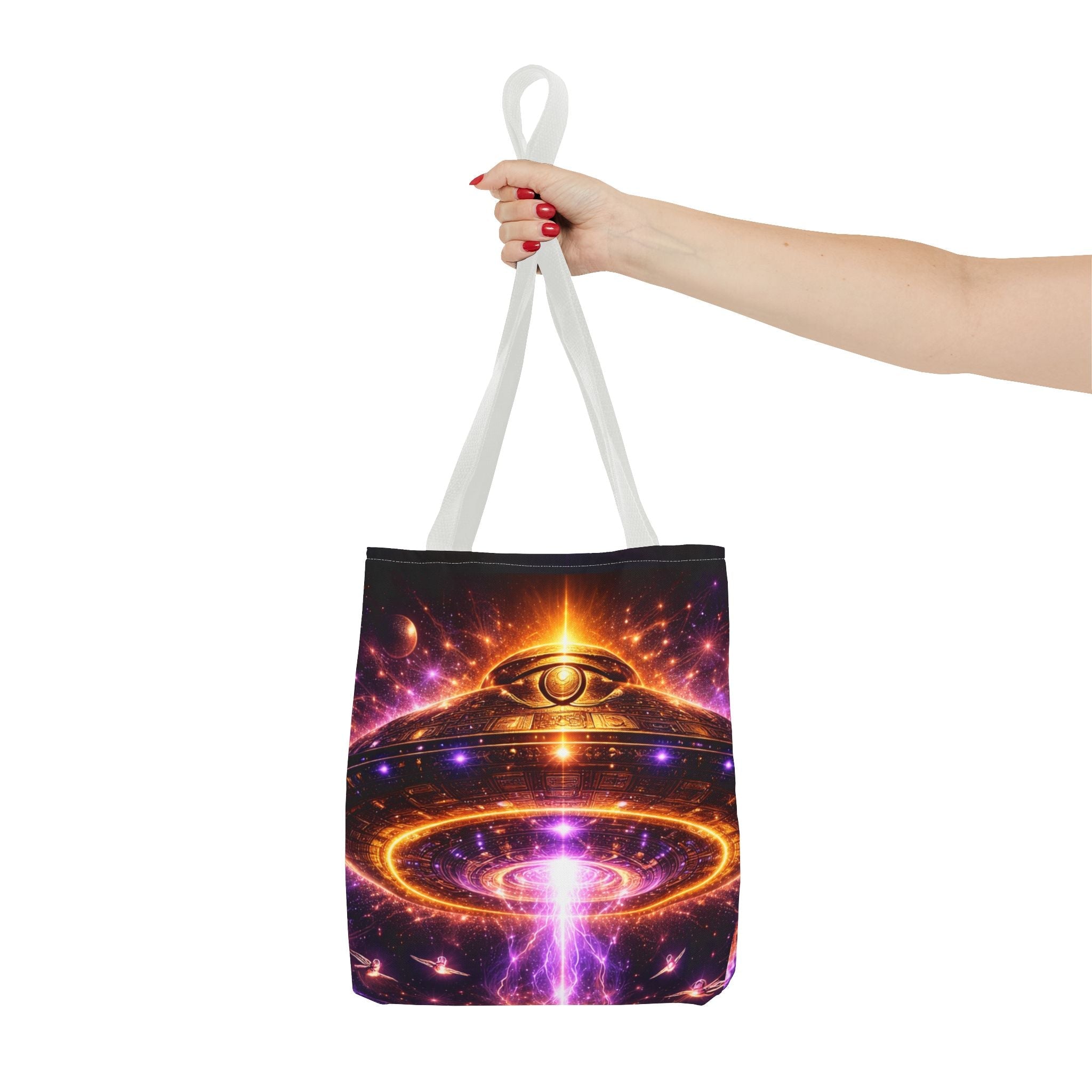 Mystic Pyramid Tote Bag — Cosmic Eye & Golden Light All-Over Print Printify