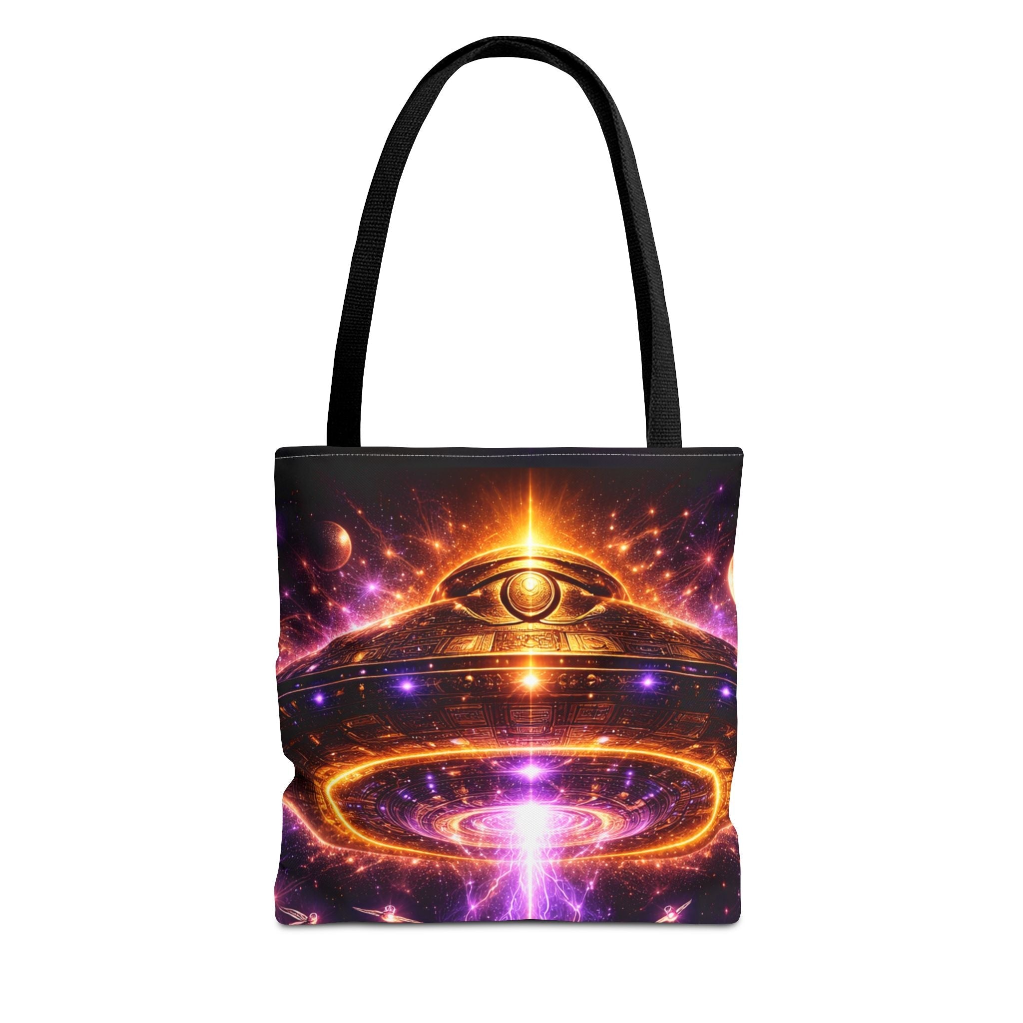 Mystic Pyramid Tote Bag — Cosmic Eye & Golden Light All-Over Print Printify