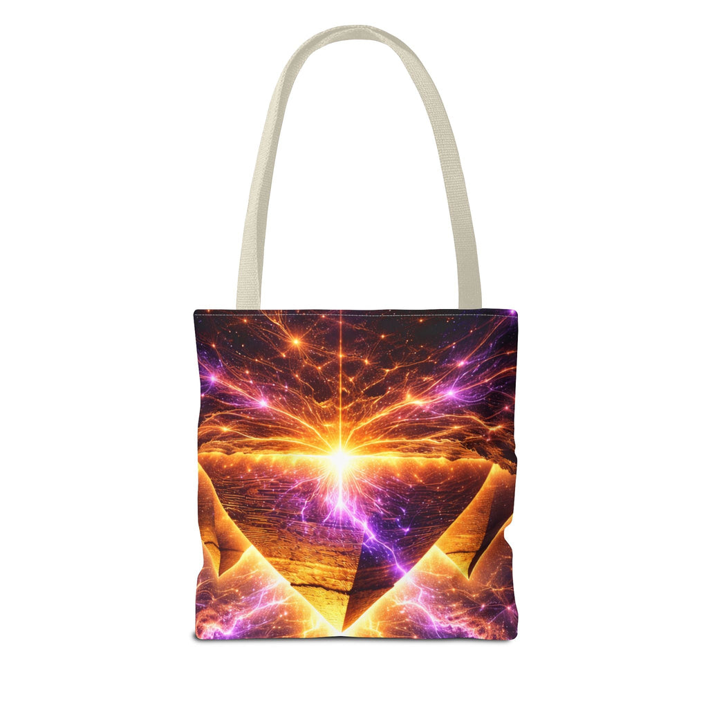 Mystic Pyramid Tote Bag — Cosmic Eye & Golden Light All-Over Print Printify