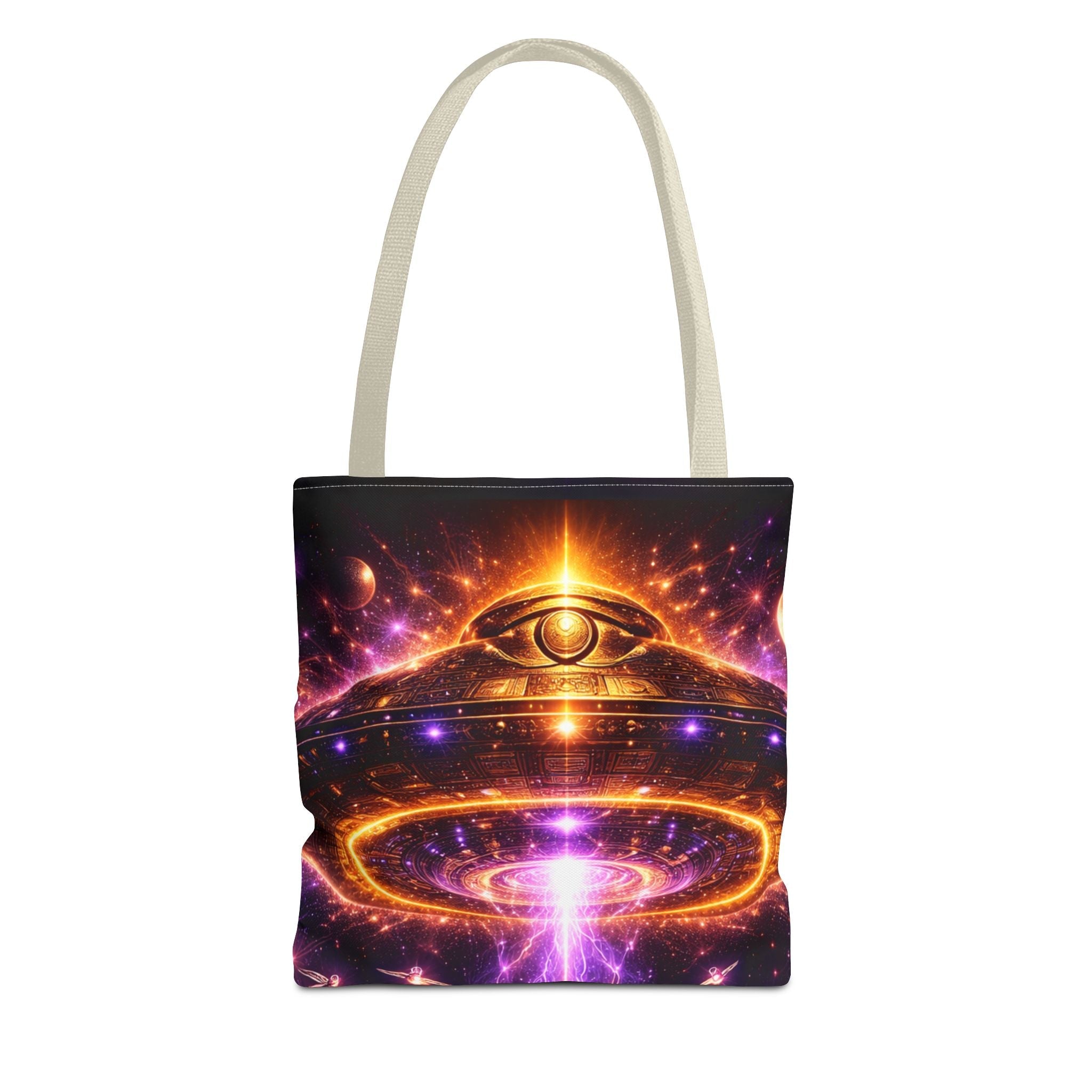Mystic Pyramid Tote Bag — Cosmic Eye & Golden Light All-Over Print Printify