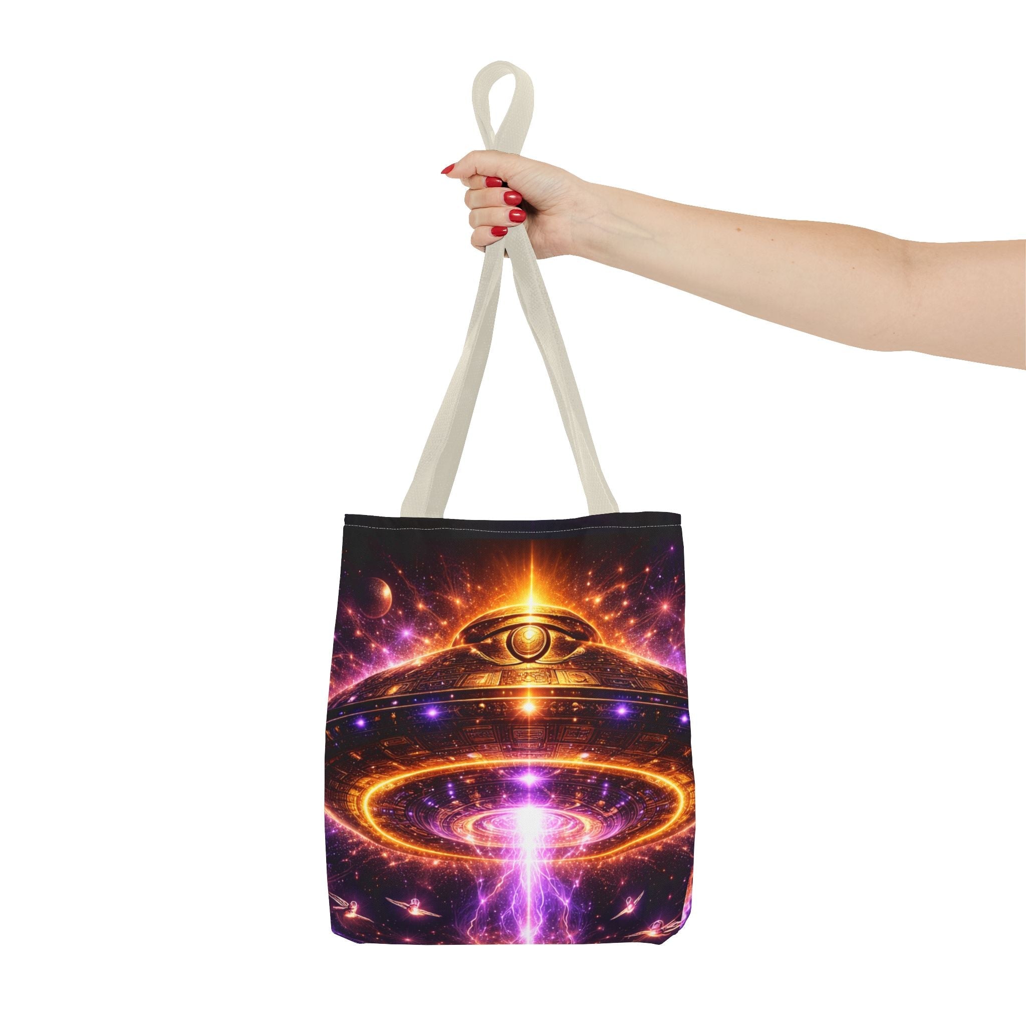 Mystic Pyramid Tote Bag — Cosmic Eye & Golden Light All-Over Print Printify
