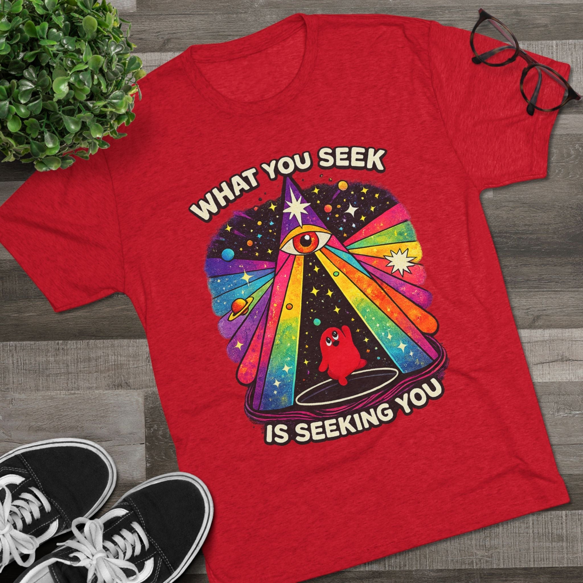 Mystical Rainbow Eye Tee — "What You Seek Is Seeking You" Graphic T-Shirt Printify