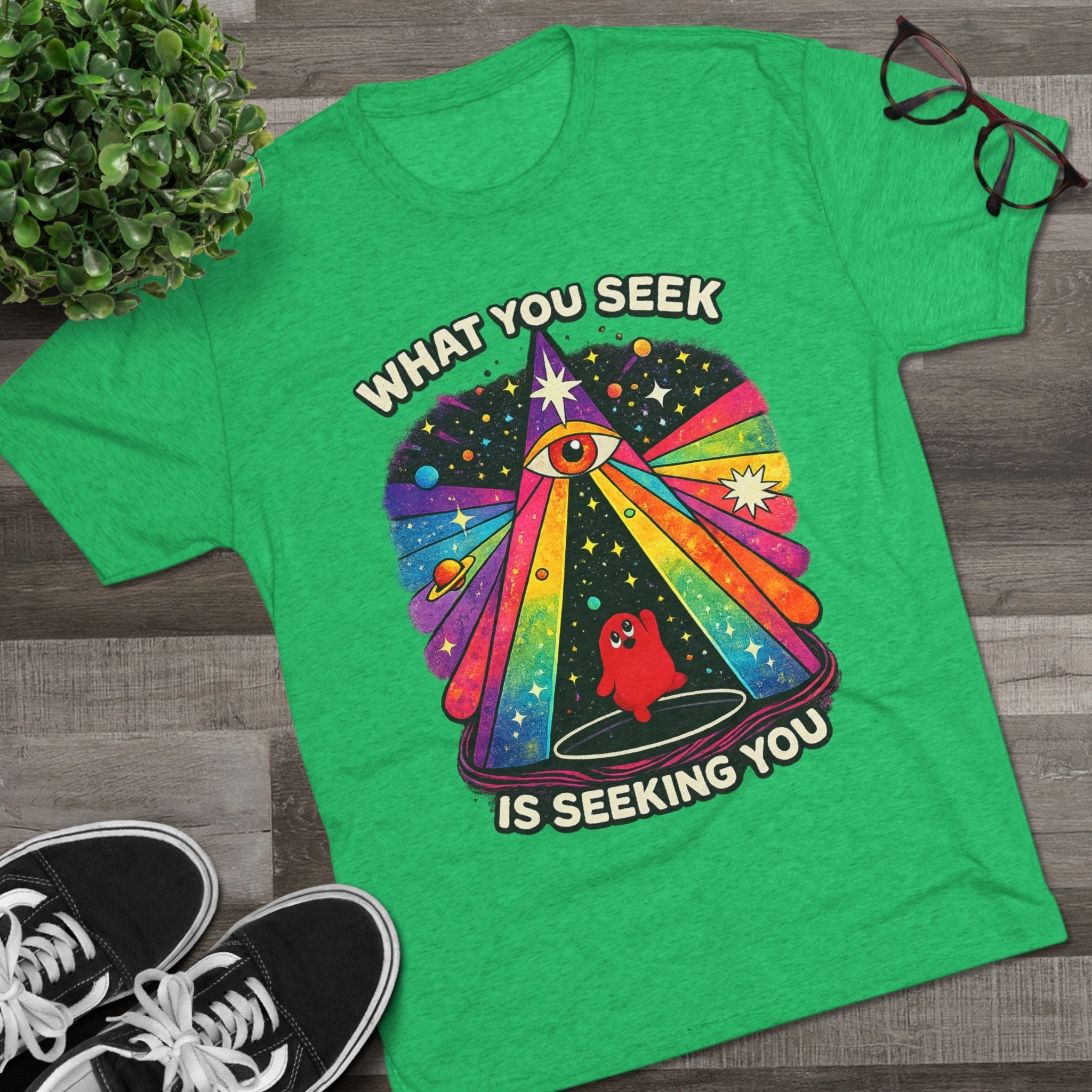 Mystical Rainbow Eye Tee — "What You Seek Is Seeking You" Graphic T-Shirt Printify