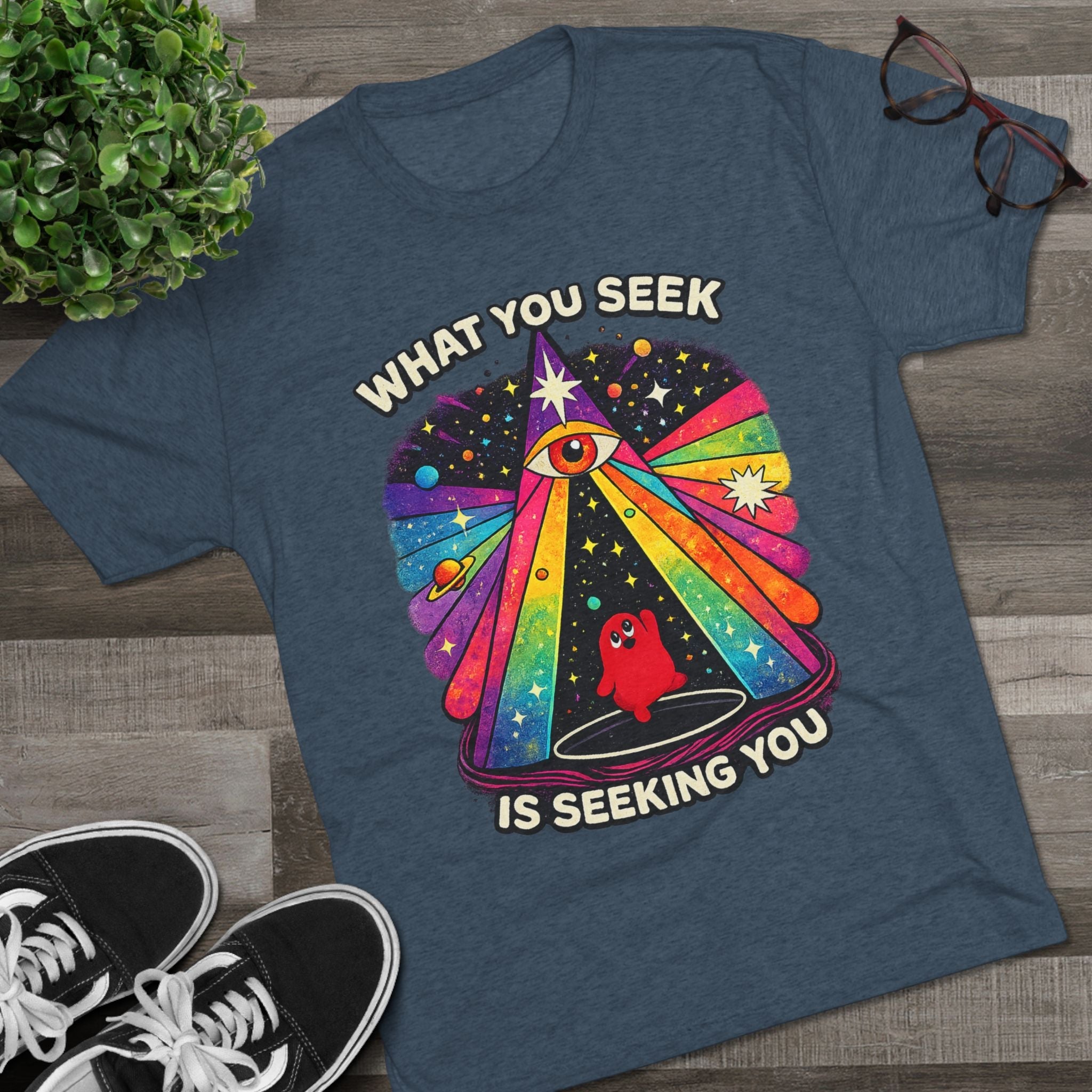 Mystical Rainbow Eye Tee — "What You Seek Is Seeking You" Graphic T-Shirt Printify