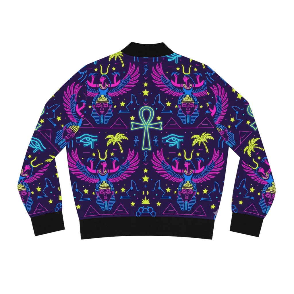 Neon Egyptian Motif Bomber Jacket — Women's All-Over Print Printify