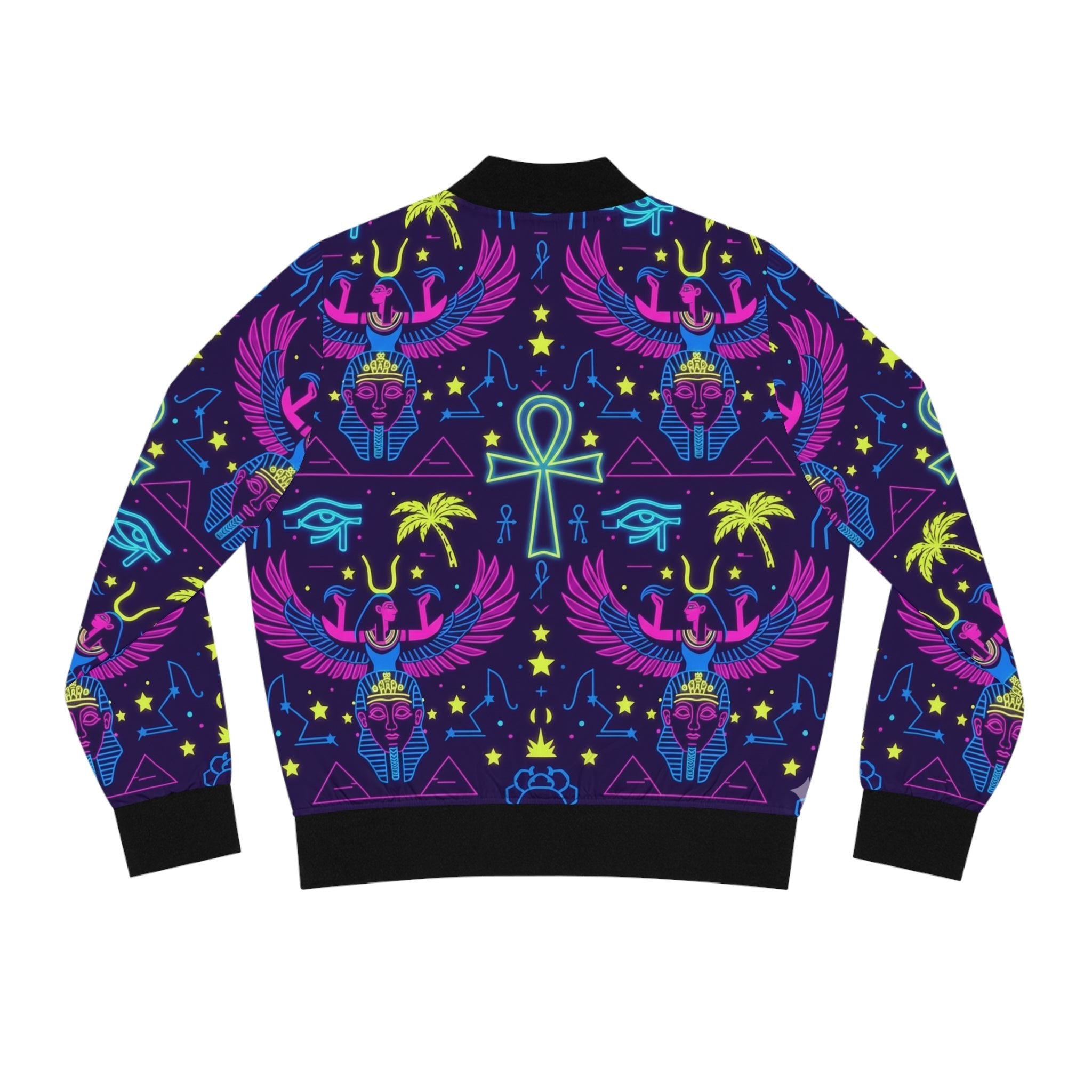 Neon Egyptian Motif Bomber Jacket — Women's All-Over Print Printify