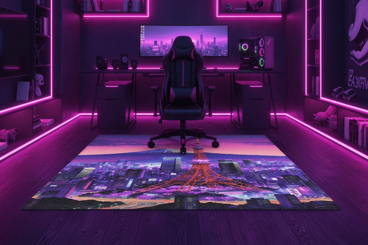 Tokyo Night Rug — Gaming Room Full Setup