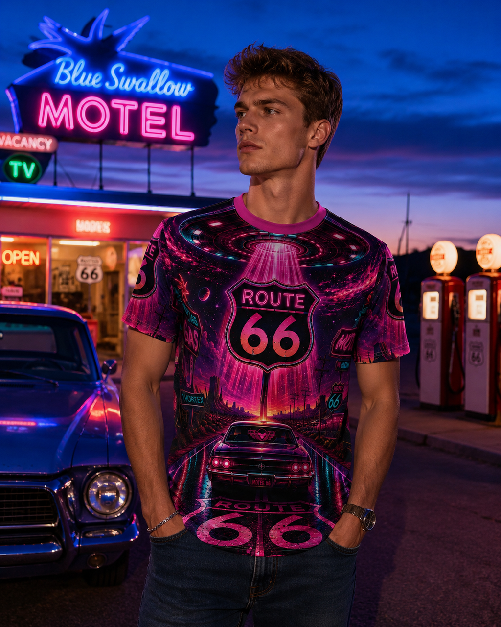 Neon Vortex Route 66 AOP Tee