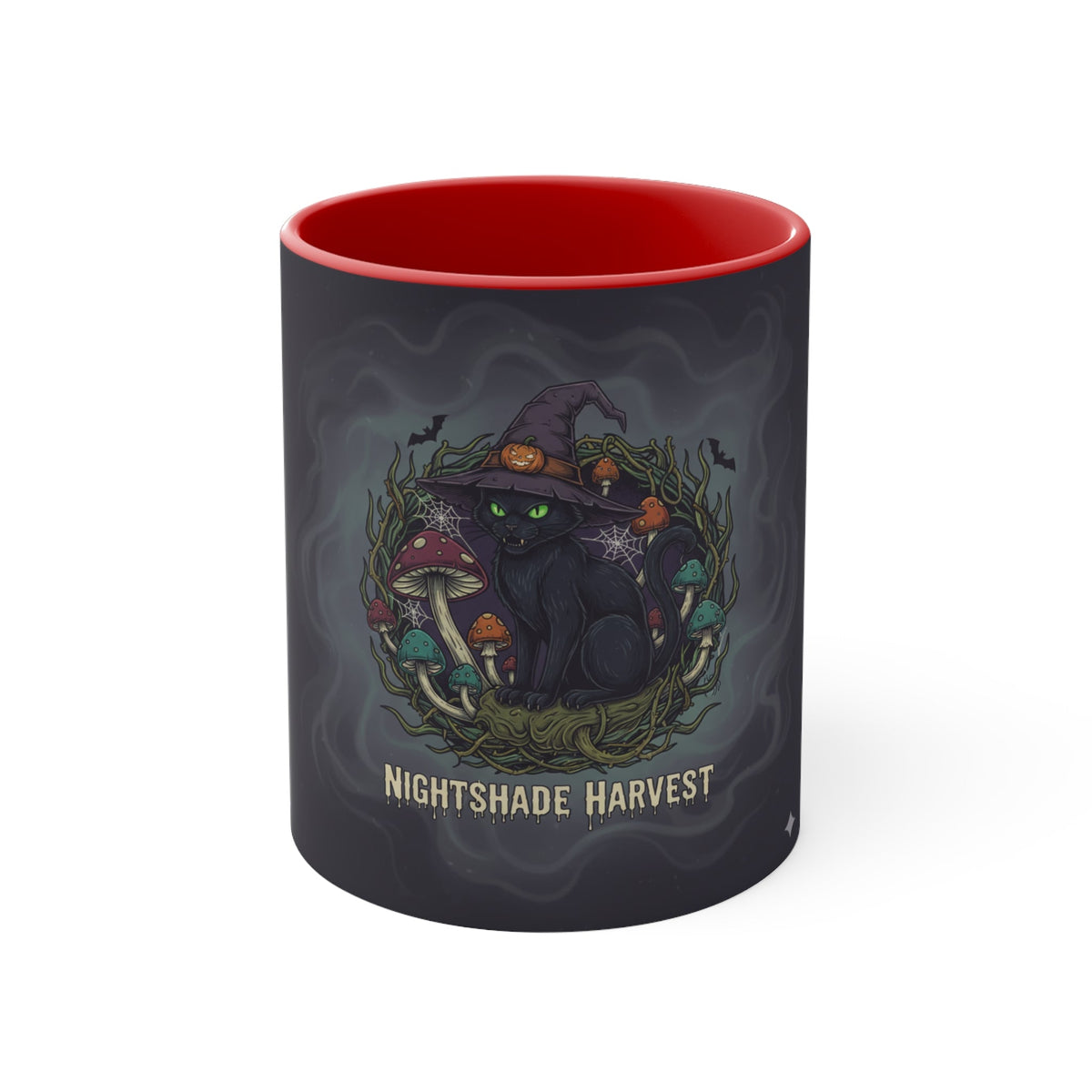 Witchy black cat Halloween mug – Nightshade Harvest design by JR Vortex