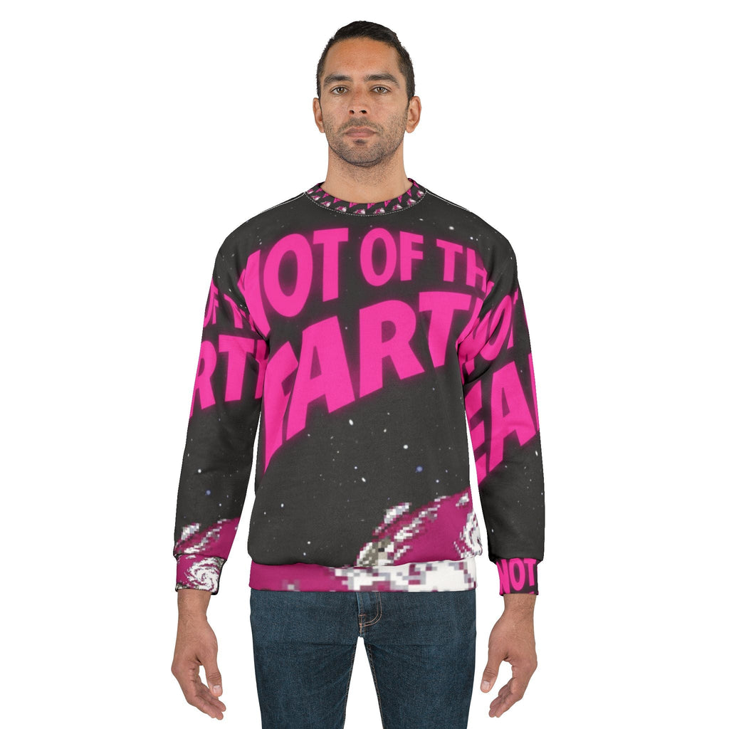Not Of This Earth Pink All-Over Print Sweatshirt | Cosmic Streetwear Crewneck Printify