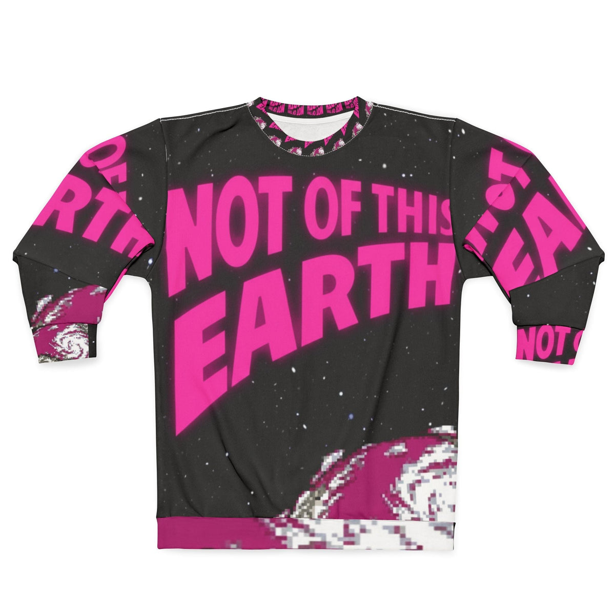 Not Of This Earth Pink All-Over Print Sweatshirt | Cosmic Streetwear Crewneck Printify