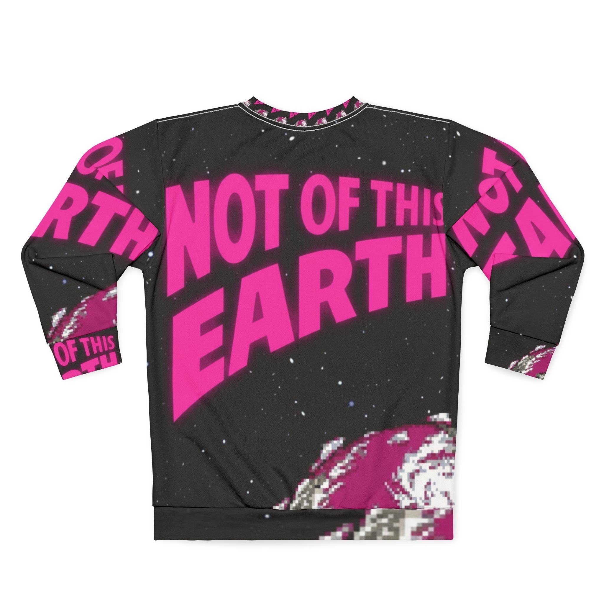 Not Of This Earth Pink All-Over Print Sweatshirt | Cosmic Streetwear Crewneck Printify